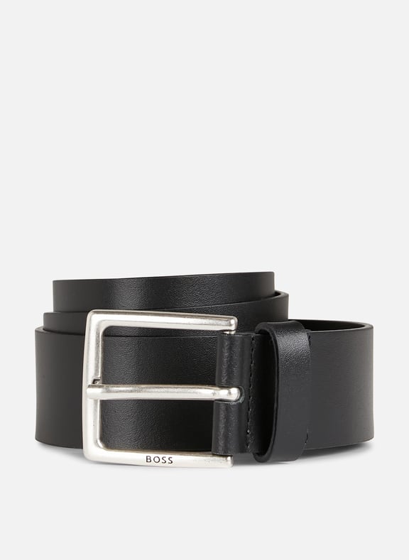 Ceinture ajustable à boucle en cuir lisse Noir by BOSS BOSS Ceinture ajustable à boucle en cuir lisse Noir