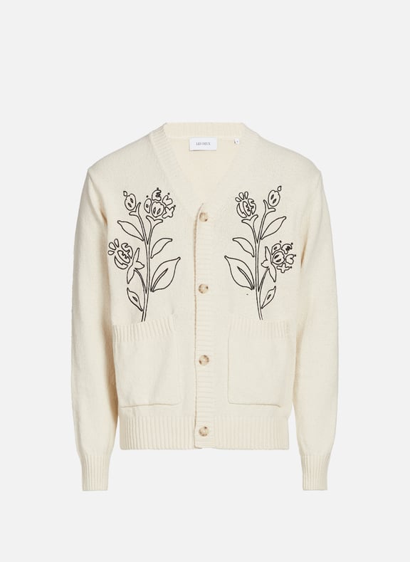 Embroidered Brad Cardigan Beige by LES DEUX LES DEUX Embroidered Brad Cardigan Beige