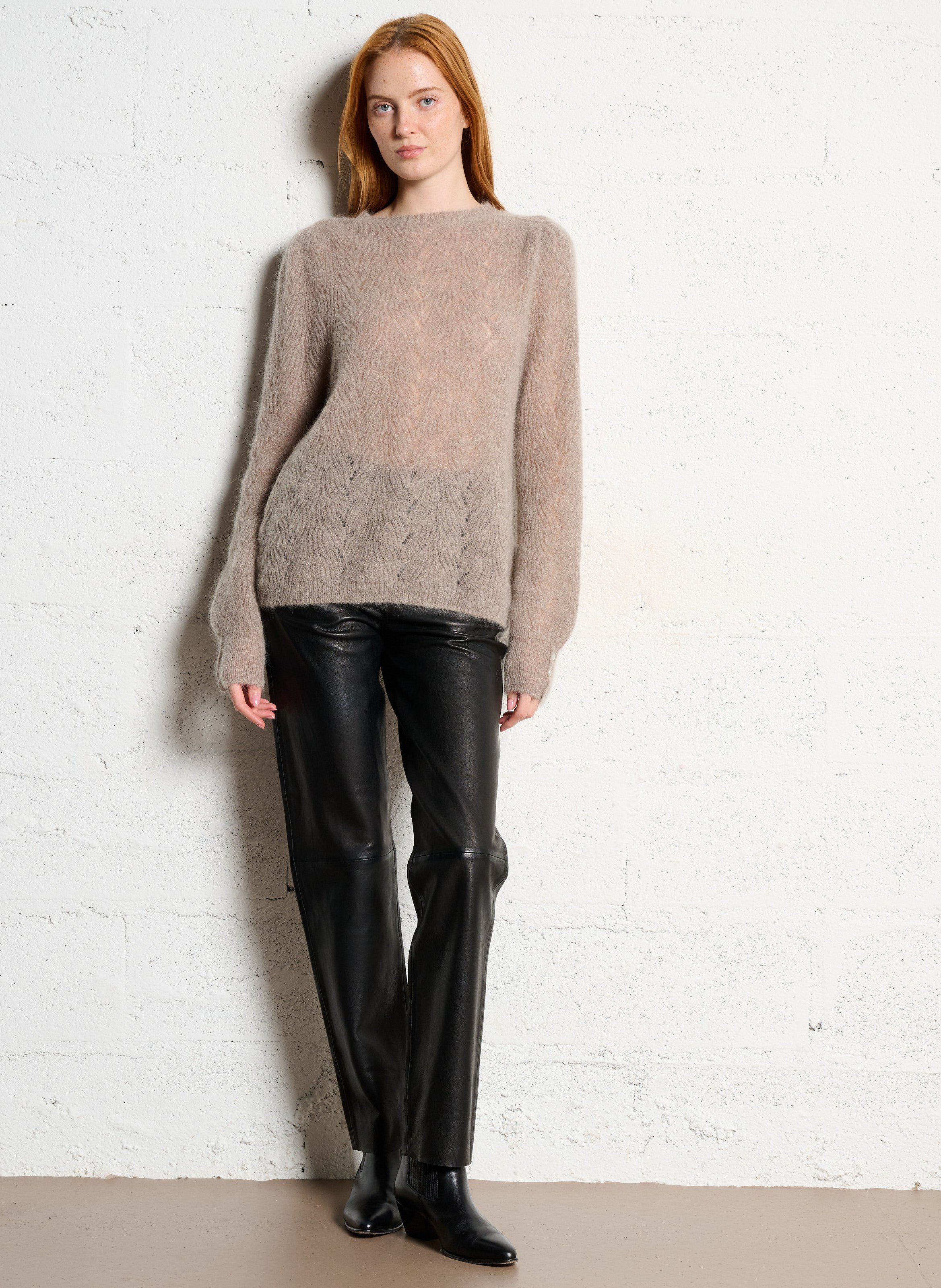 Pantalon droit en cuir IKKS Noir