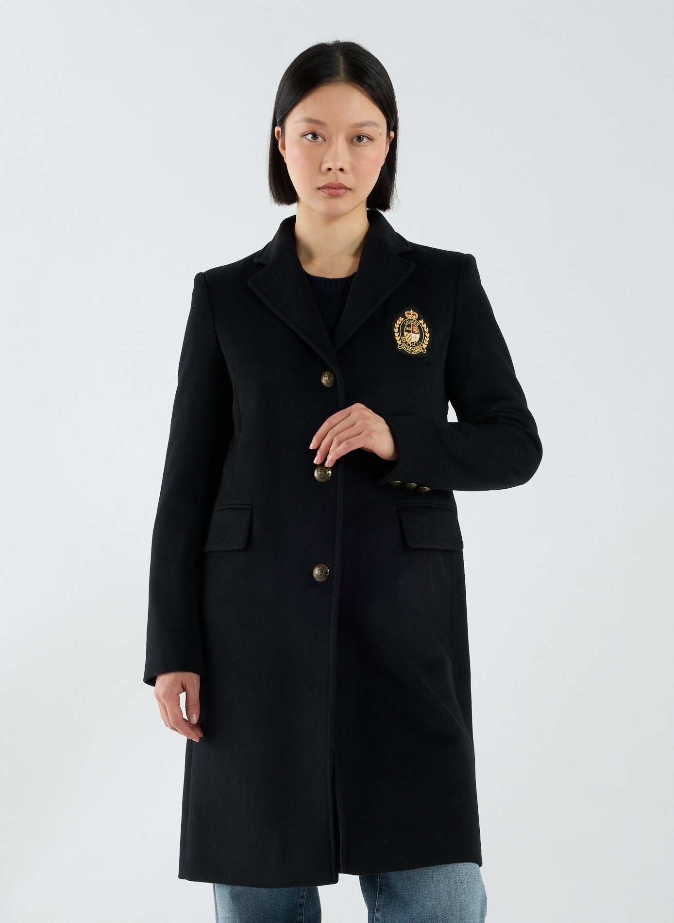 Manteau mi-long brodé en laine mélangée LAUREN Noir