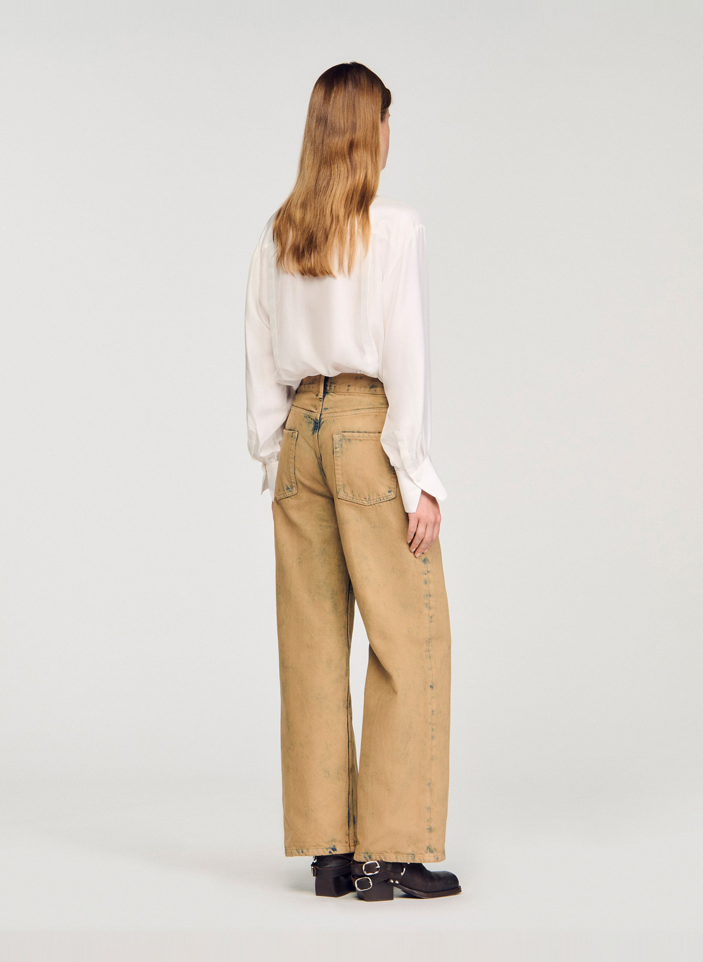 Jean large délavé en coton SANDRO Beige