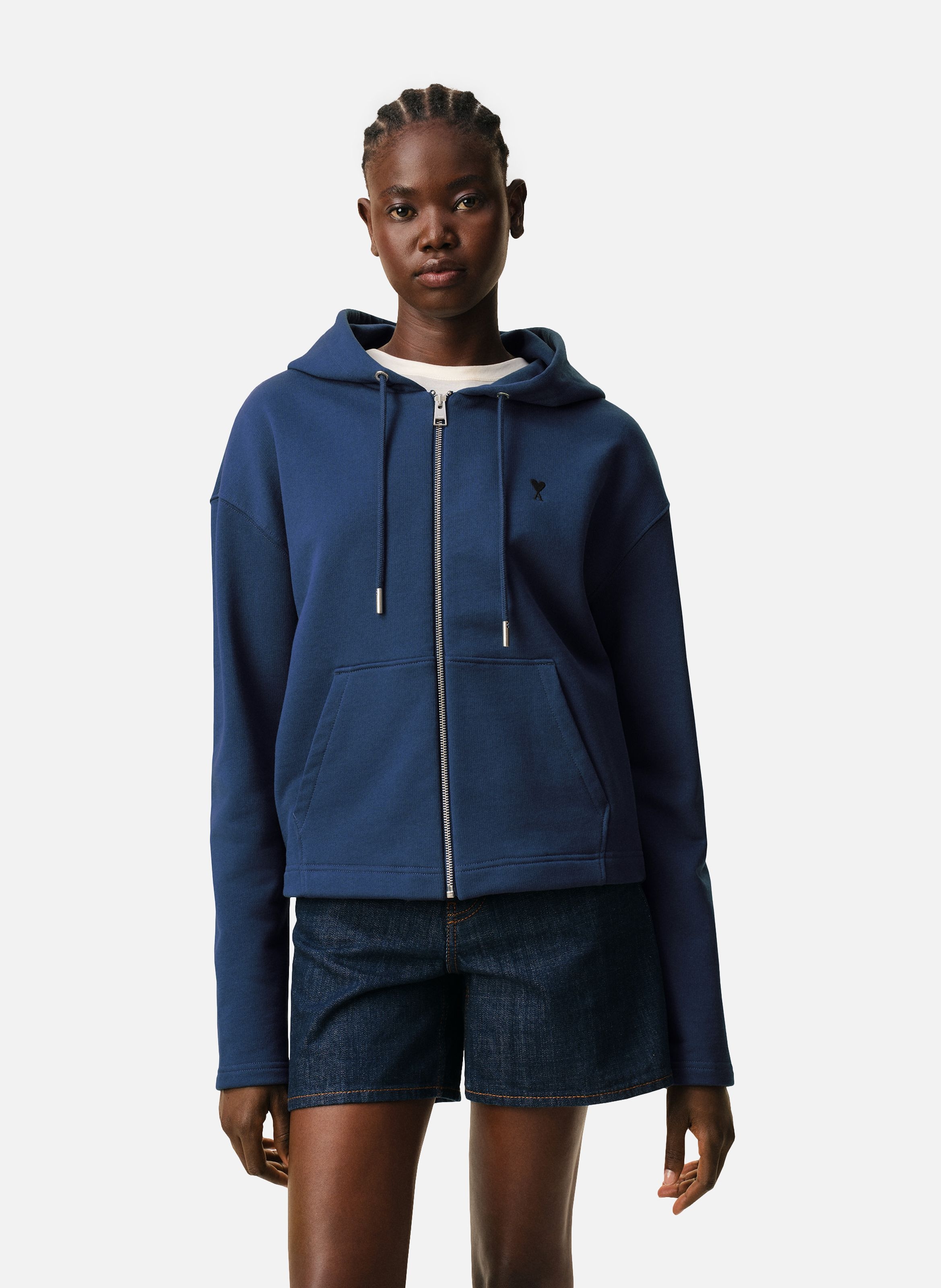 Hoodie zippé ami de coeur en coton AMI PARIS Bleu