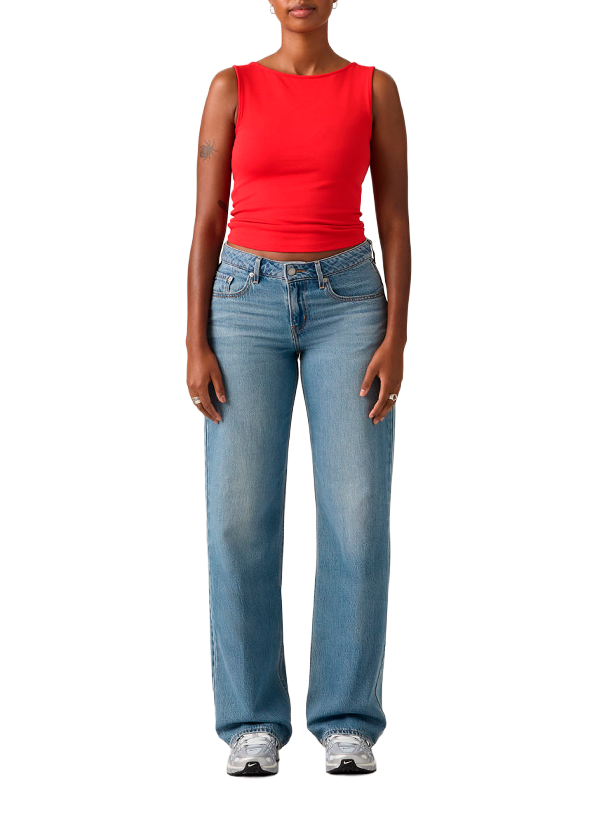 Jean délavé droit en coton LEVI'S Bleu