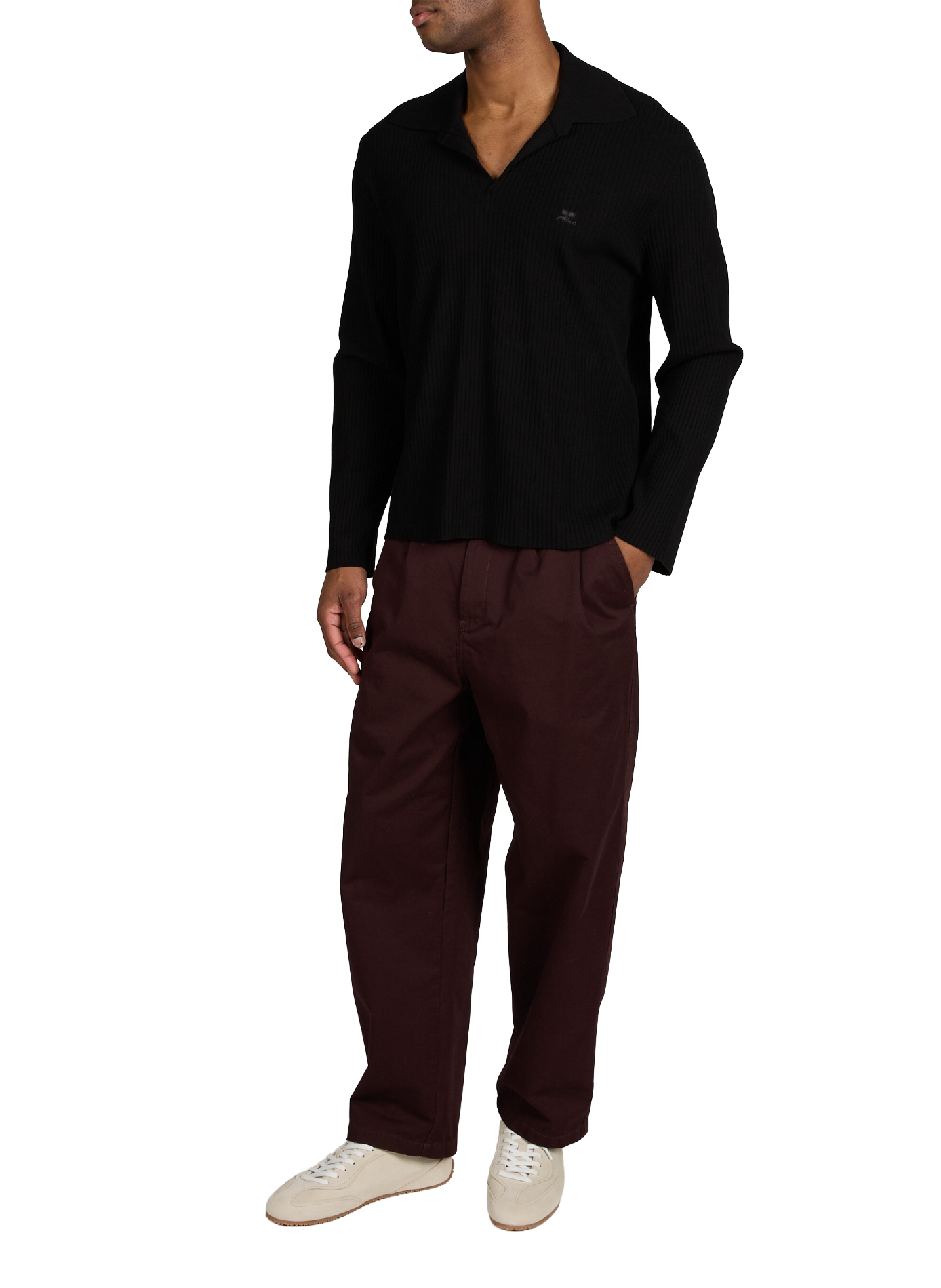 T-shirt côtelé à manches longues COURRÈGES Noir