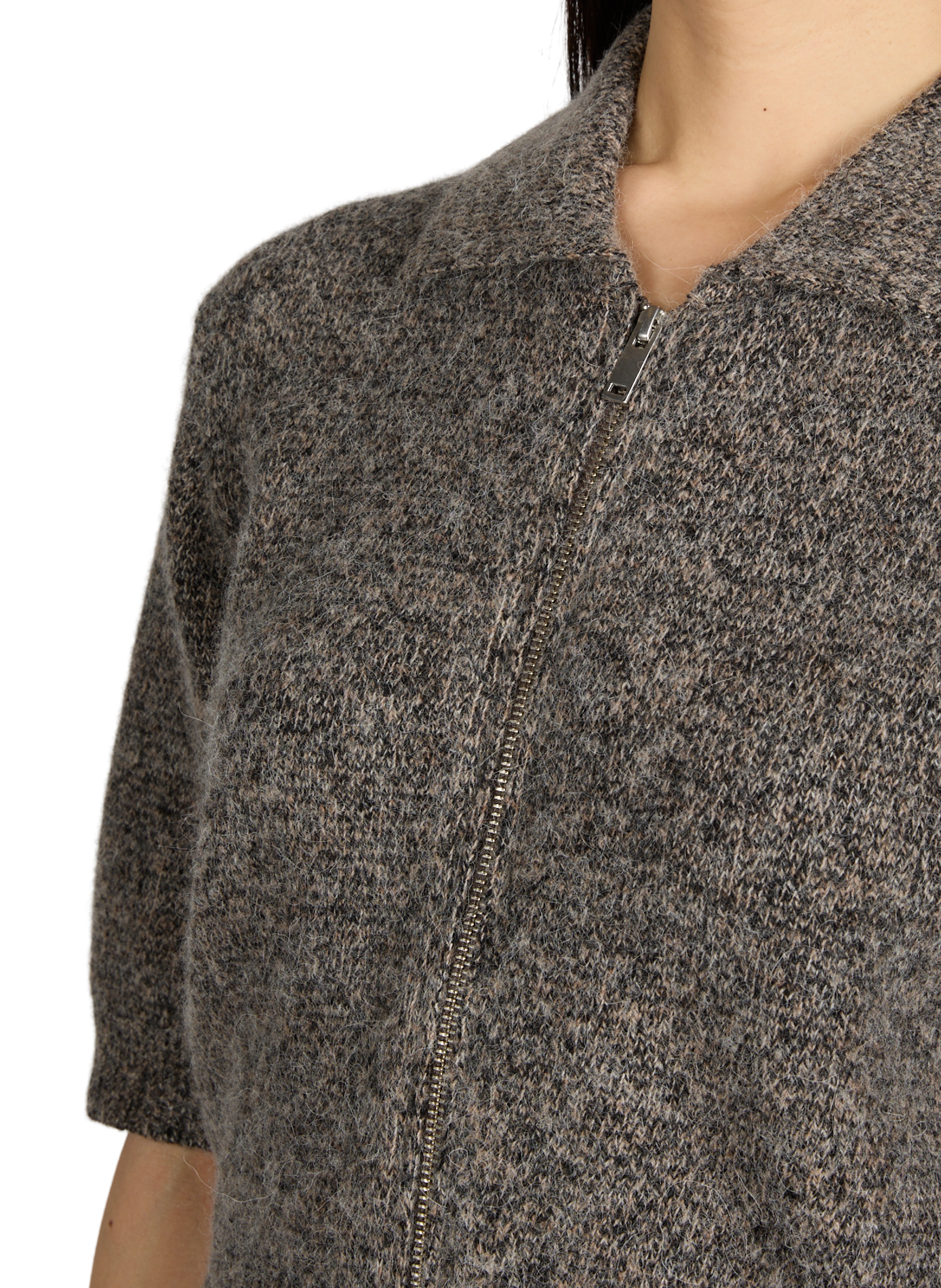 Fitted short-sleeve wool blend cardigan SAMSOE SAMSOE Brown