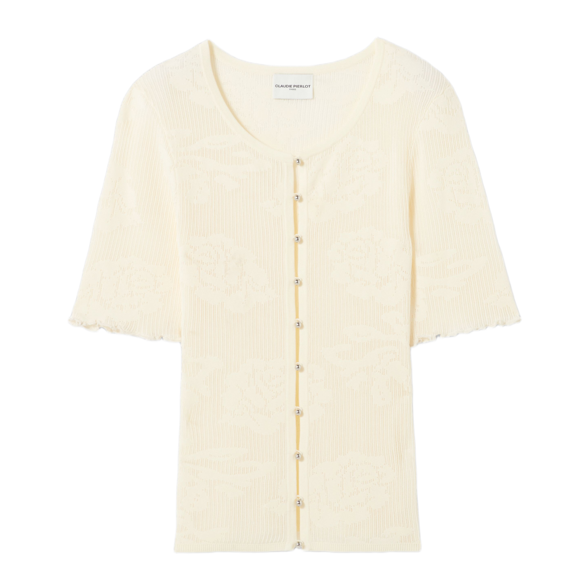 Gilet ajusté col rond en dentelle CLAUDIE PIERLOT Beige