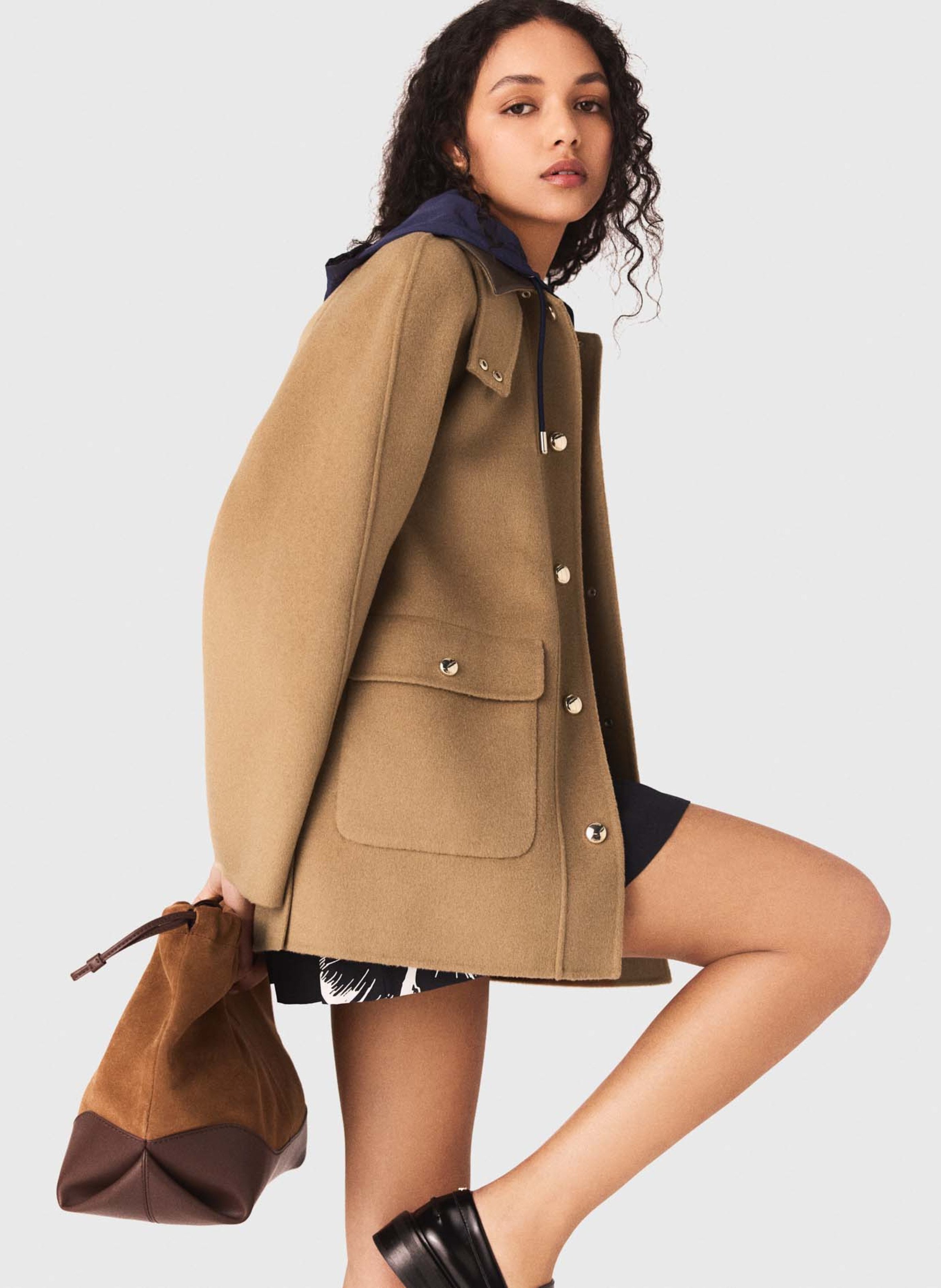 Manteau droit boutonné en laine mélangée MAJE Beige