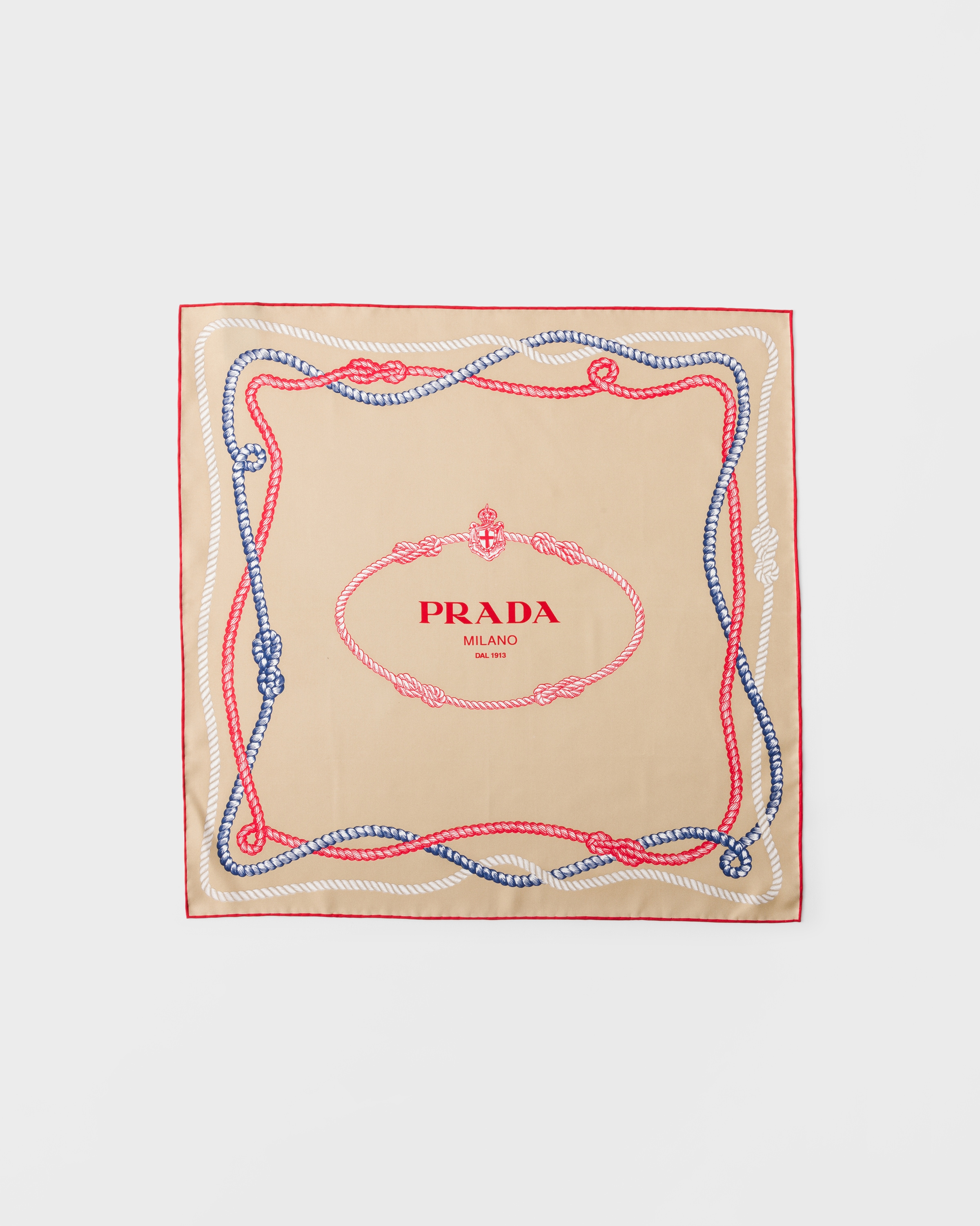 Écharpe en sergé de soie imprimé, 55 x 55 cm PRADA Marron