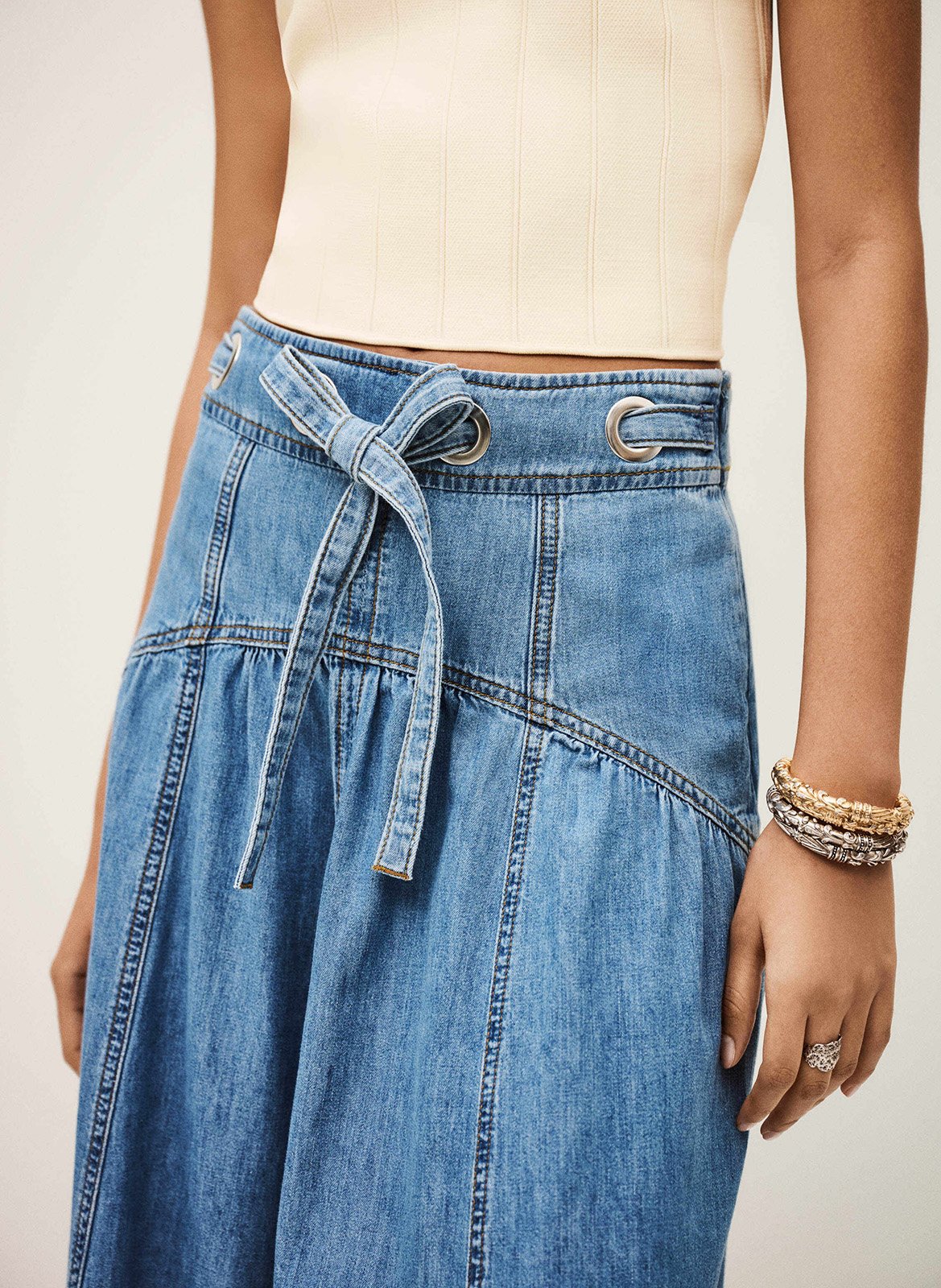 Jupe évasée taille haute en denim lonia BA&SH Bleu