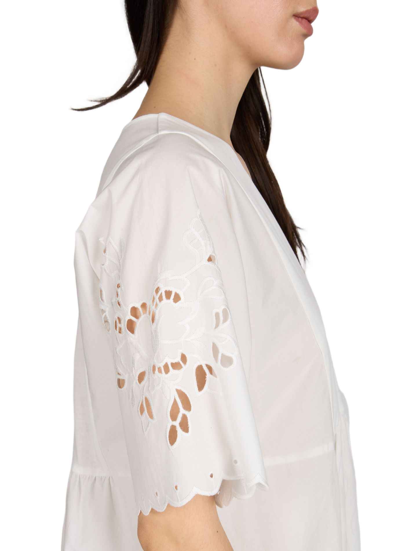 Cotton V-neck dress with embroidery details MAX MARA WEEK END White