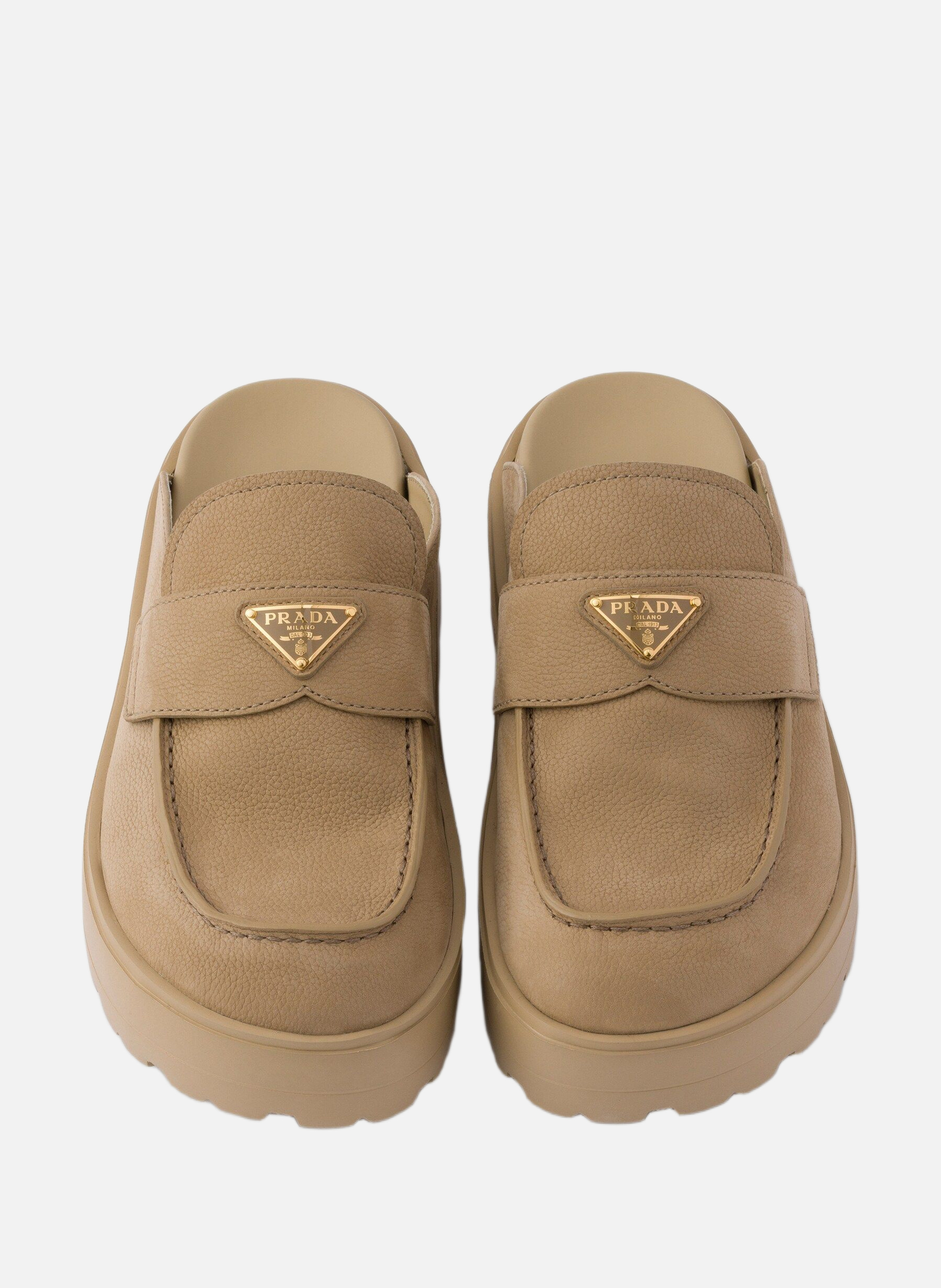 Mules à semelle plateforme en nubuck PRADA Beige