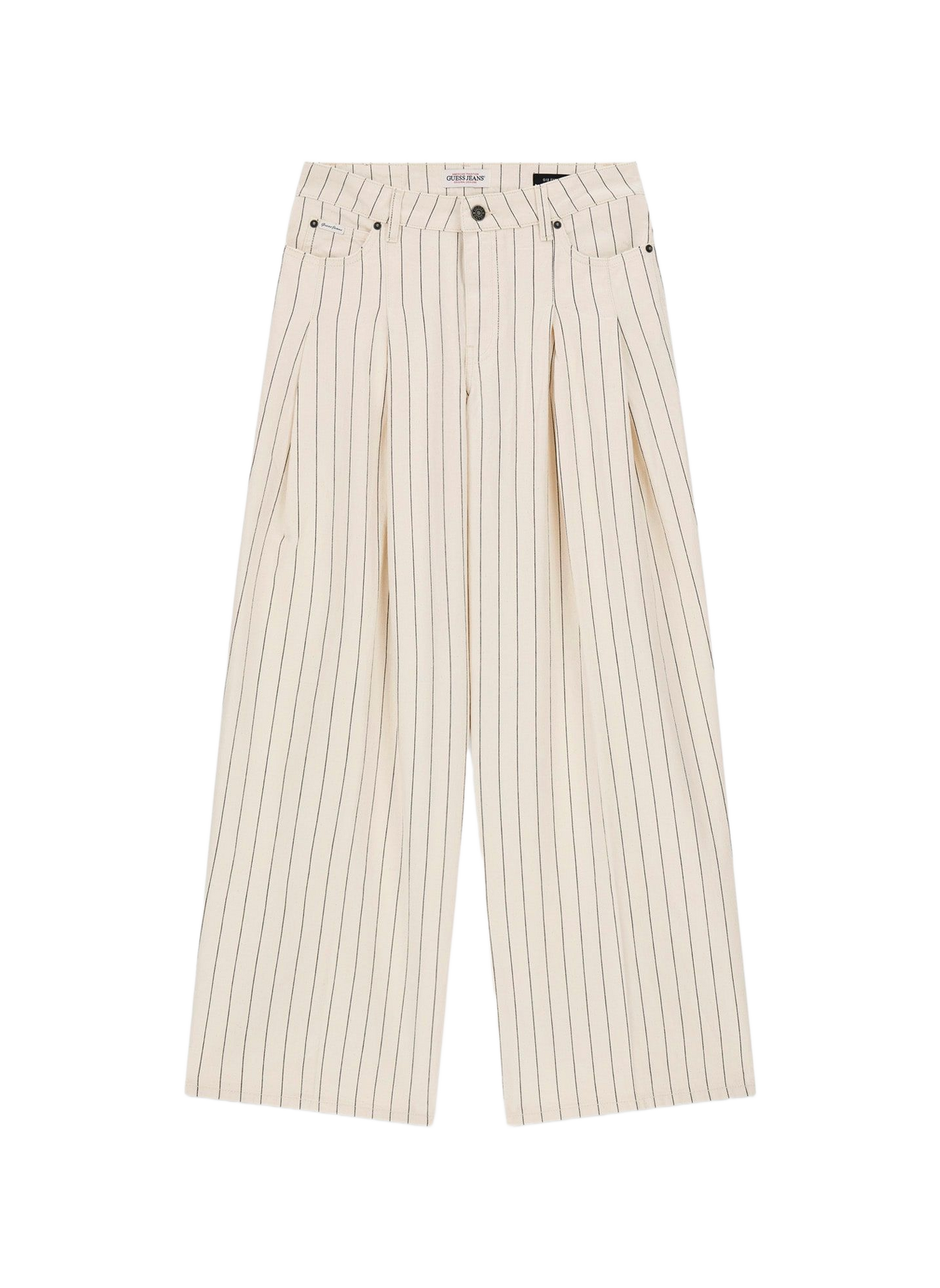 Wide-leg striped cotton jeans GUESS Beige