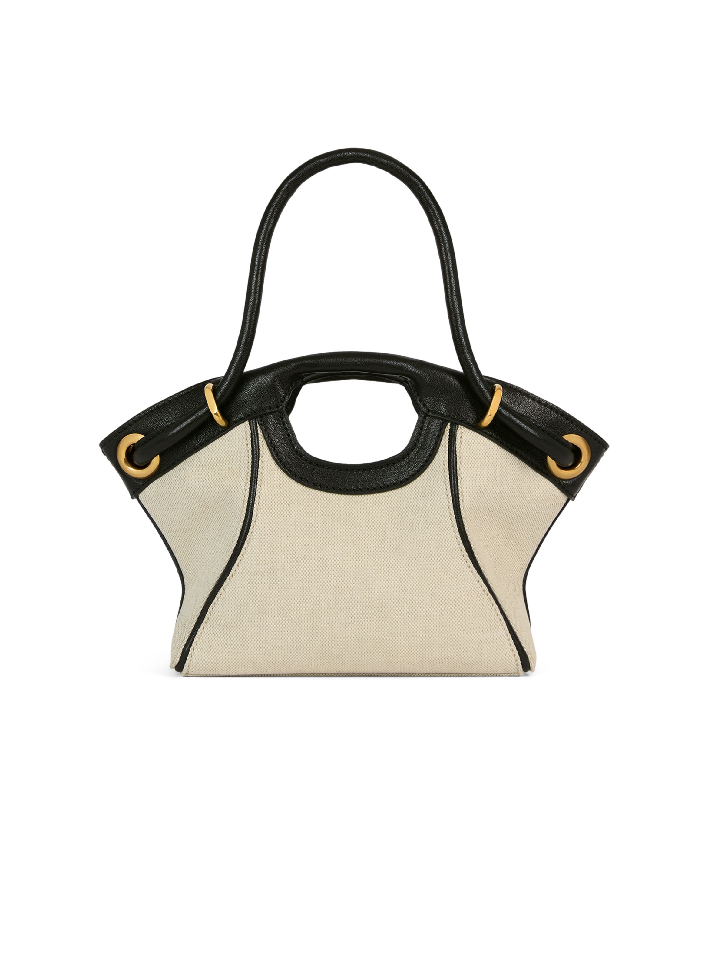 Sac cabas tote small en toile et cuir lisse BALMAIN Beige