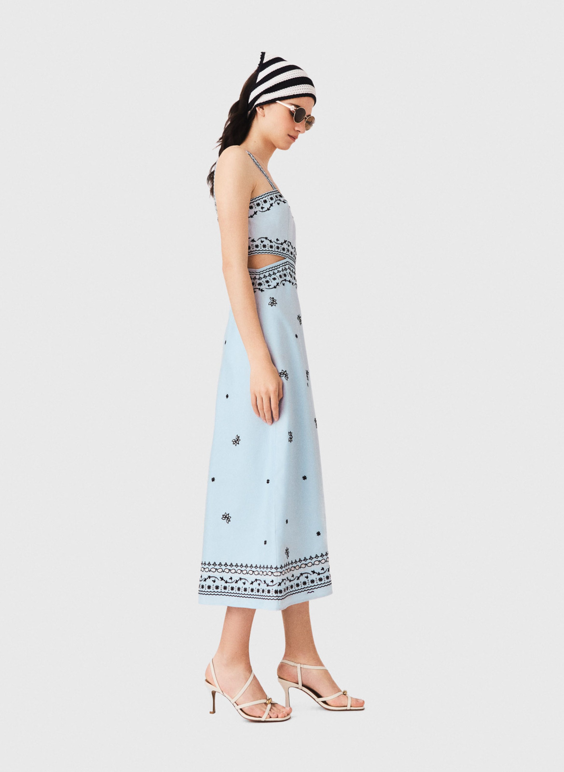Robe longue évasée en lin mélangé MAJE Bleu