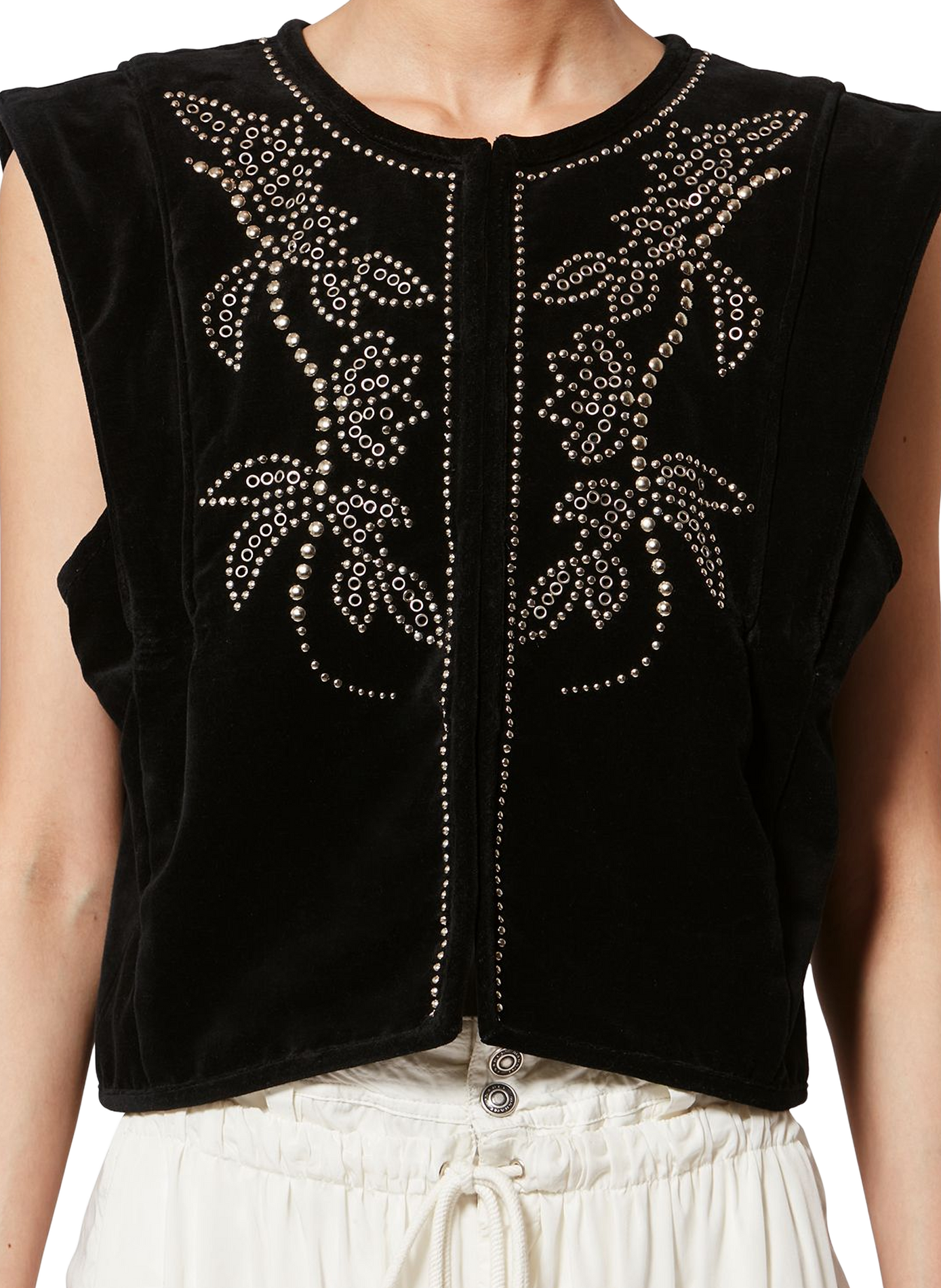 Mouwloos vestje met studs van fluweelkatoen ISABEL MARANT Zwart