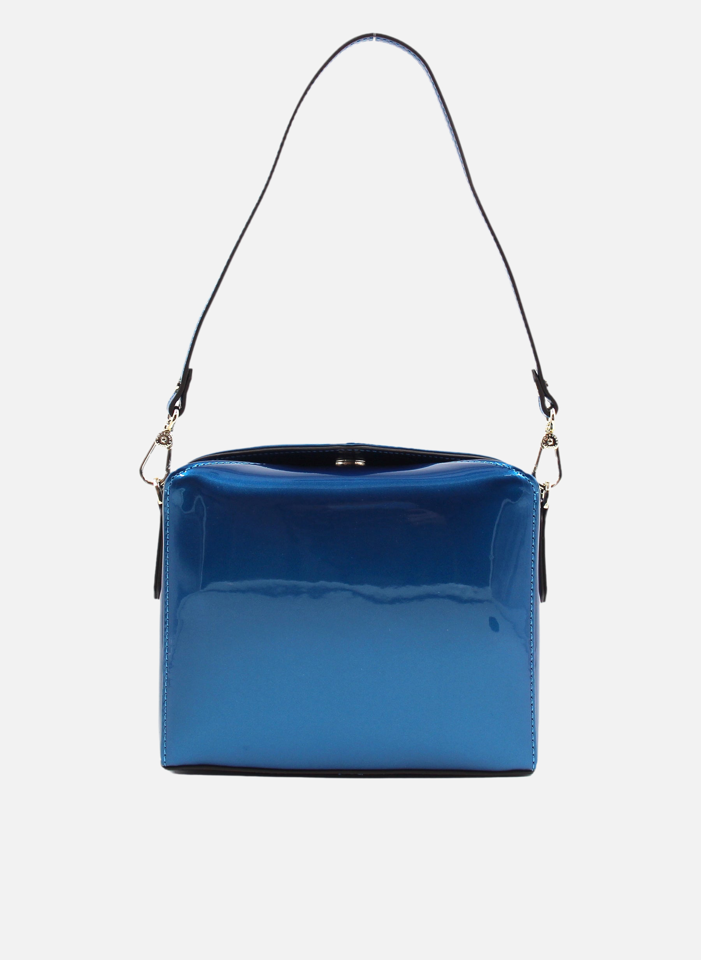 Cassetta vernis | sac porté épaule en cuir de vachette | Bleu POURCHET Femme