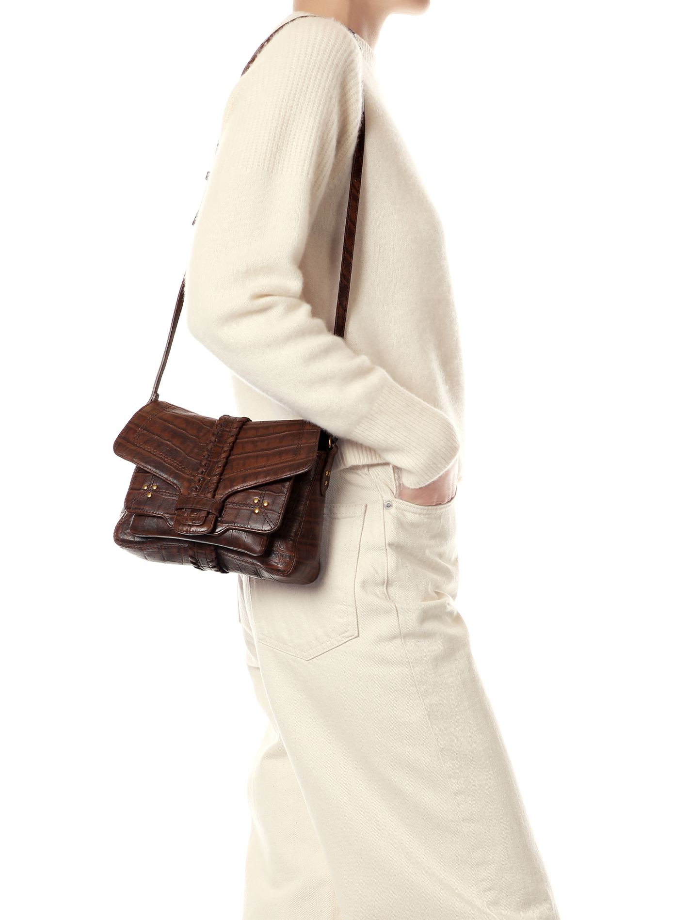 Harry S Handtasche aus Schafleder mit Krokodileffekt JÉRÔME DREYFUSS Braun