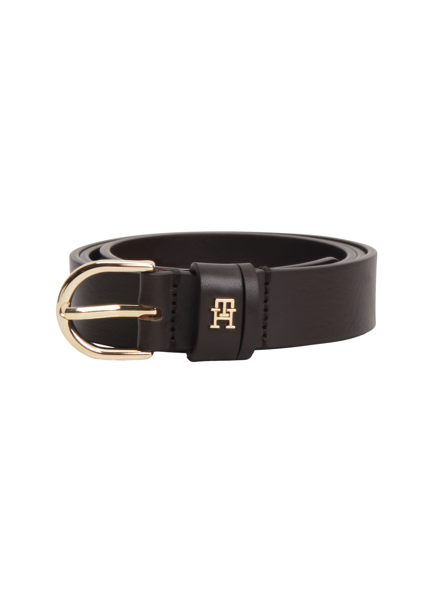 Belt with gold buckle and detail in leather TOMMY HILFIGER Brown