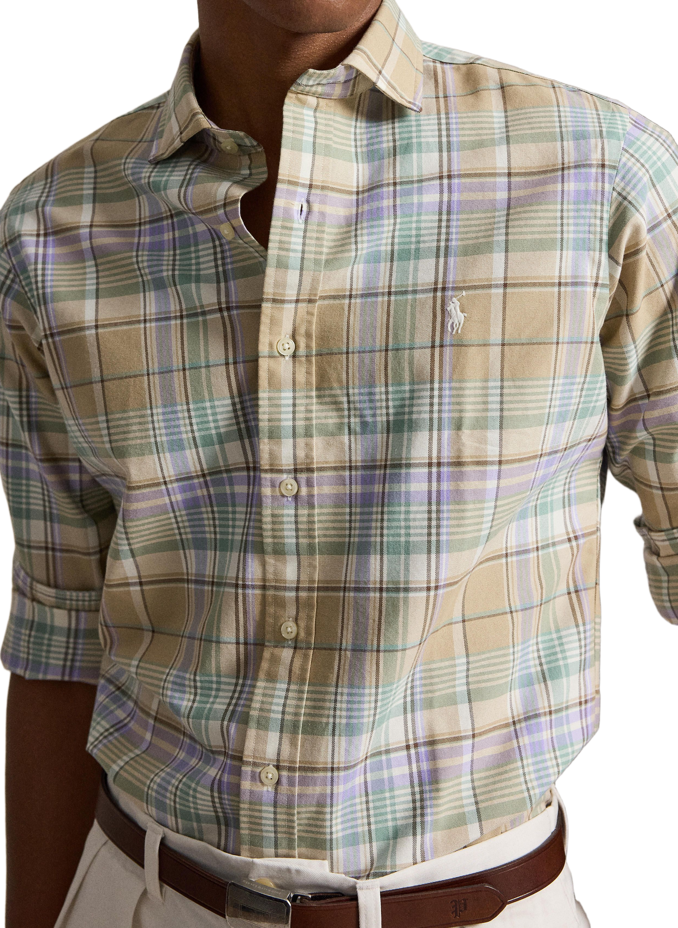 Checked shirt with embroidered logo in cotton POLO RALPH LAUREN Beige