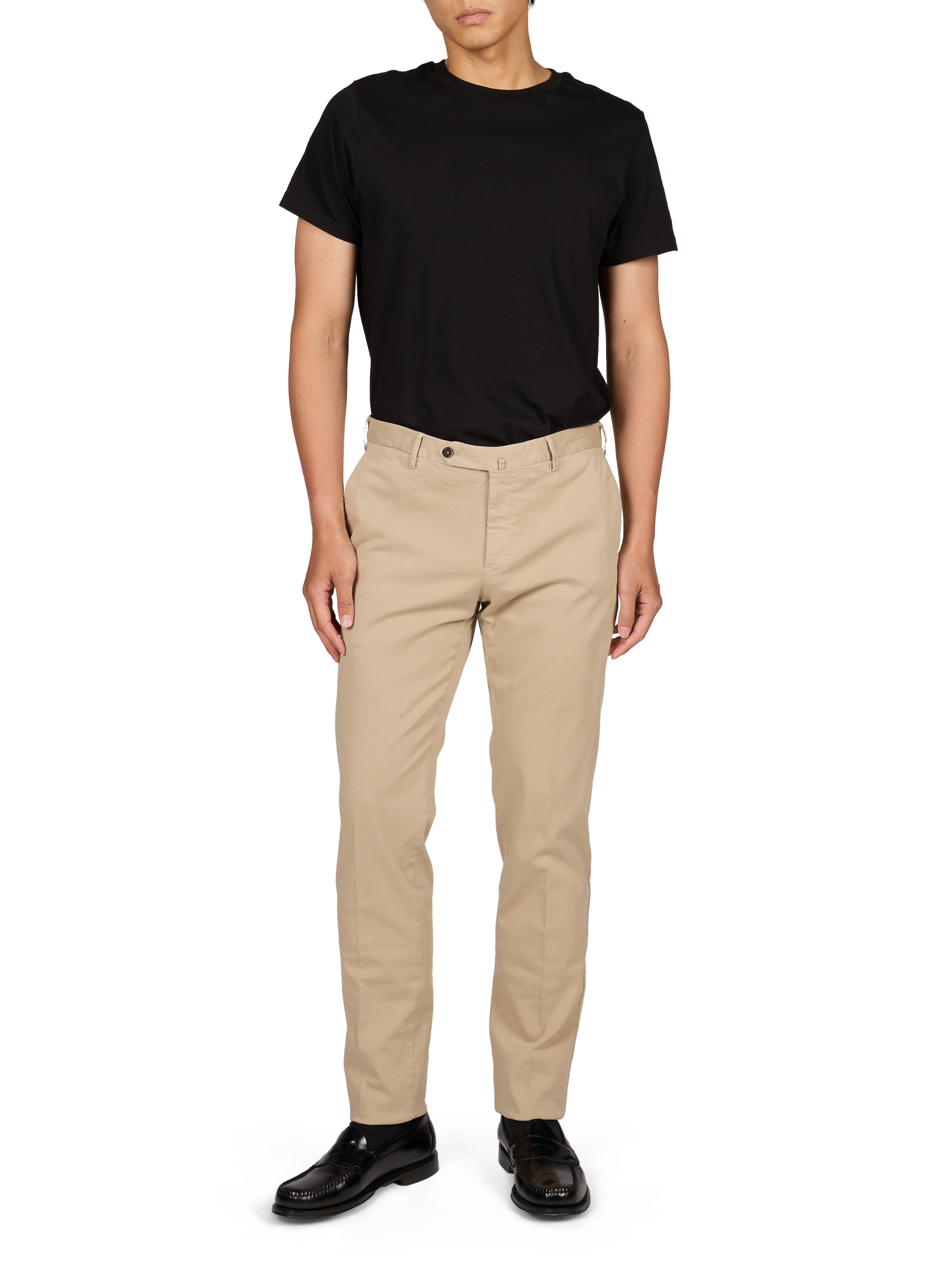 Schmale Hose mit Falten aus Baumwolle PT01 Beige