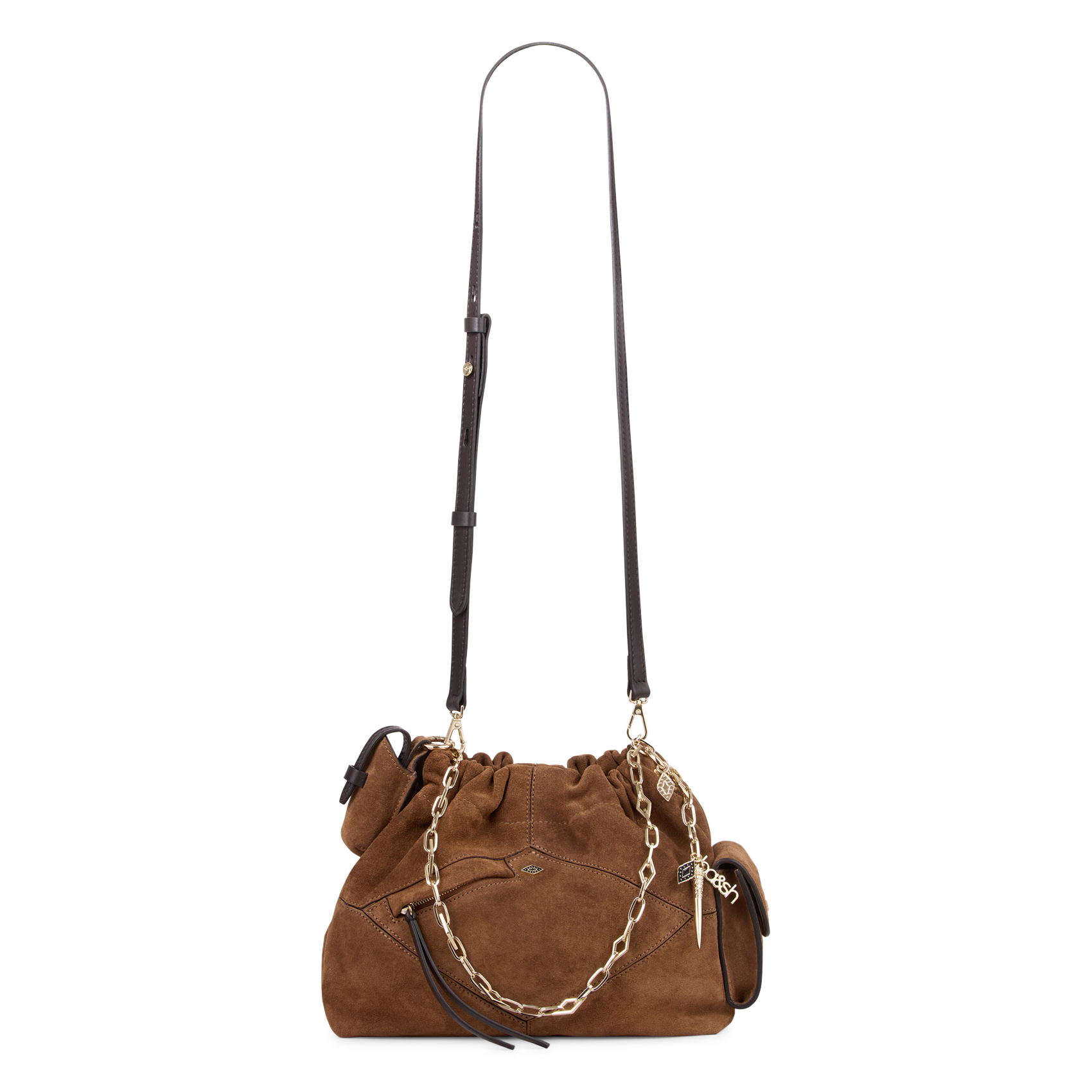 Schoudertas met ketting van mini suède lederen june tote BA&SH Bruin