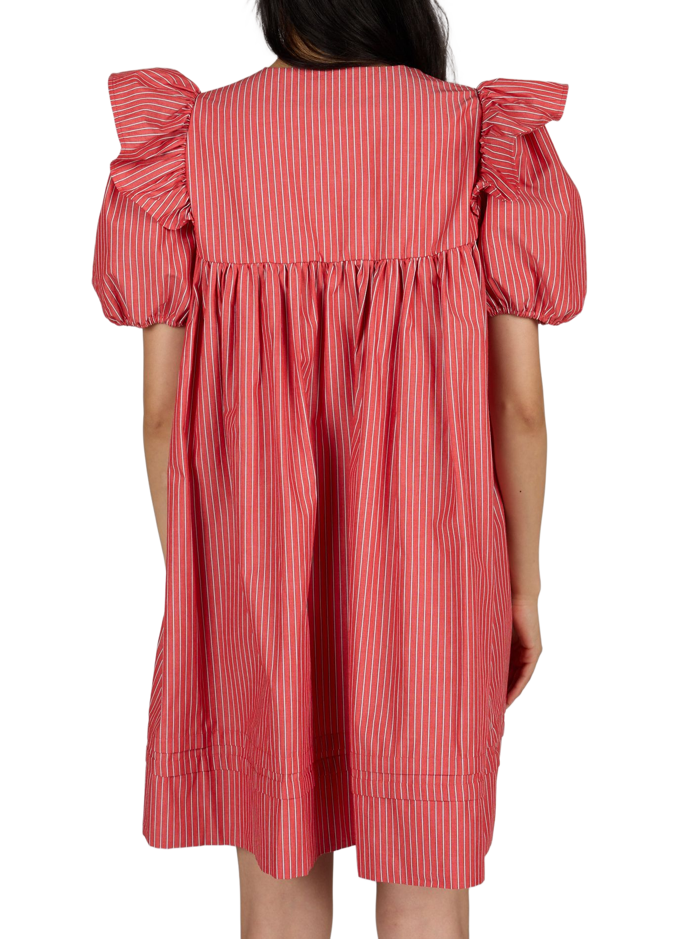 Striped cotton midi dress  GANNI Red