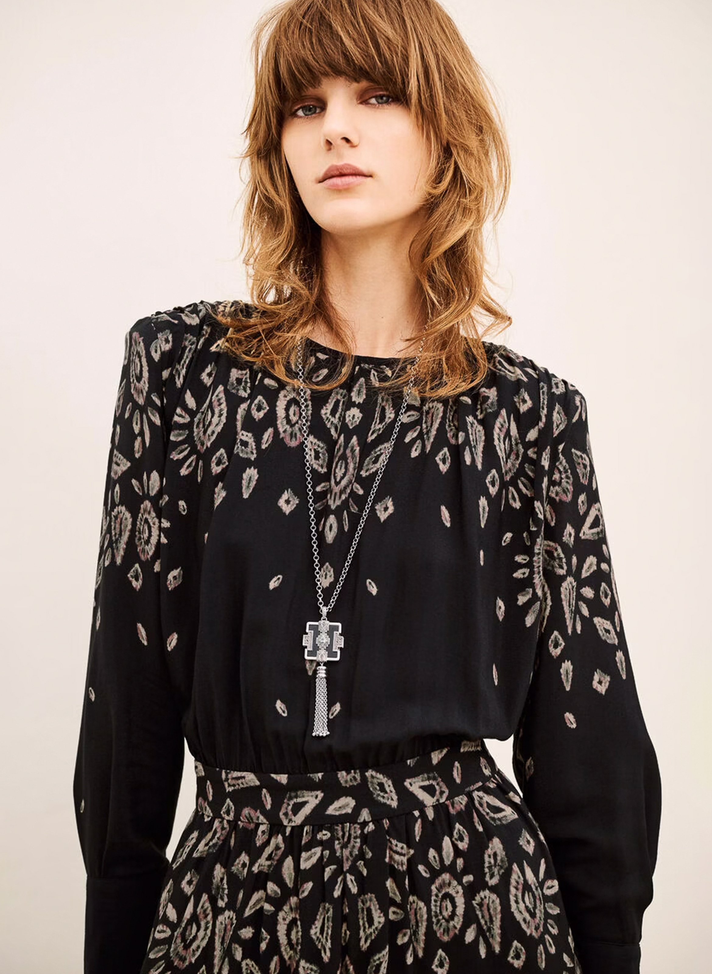 Robe longue col rond imprimée belline BA&SH Zwart