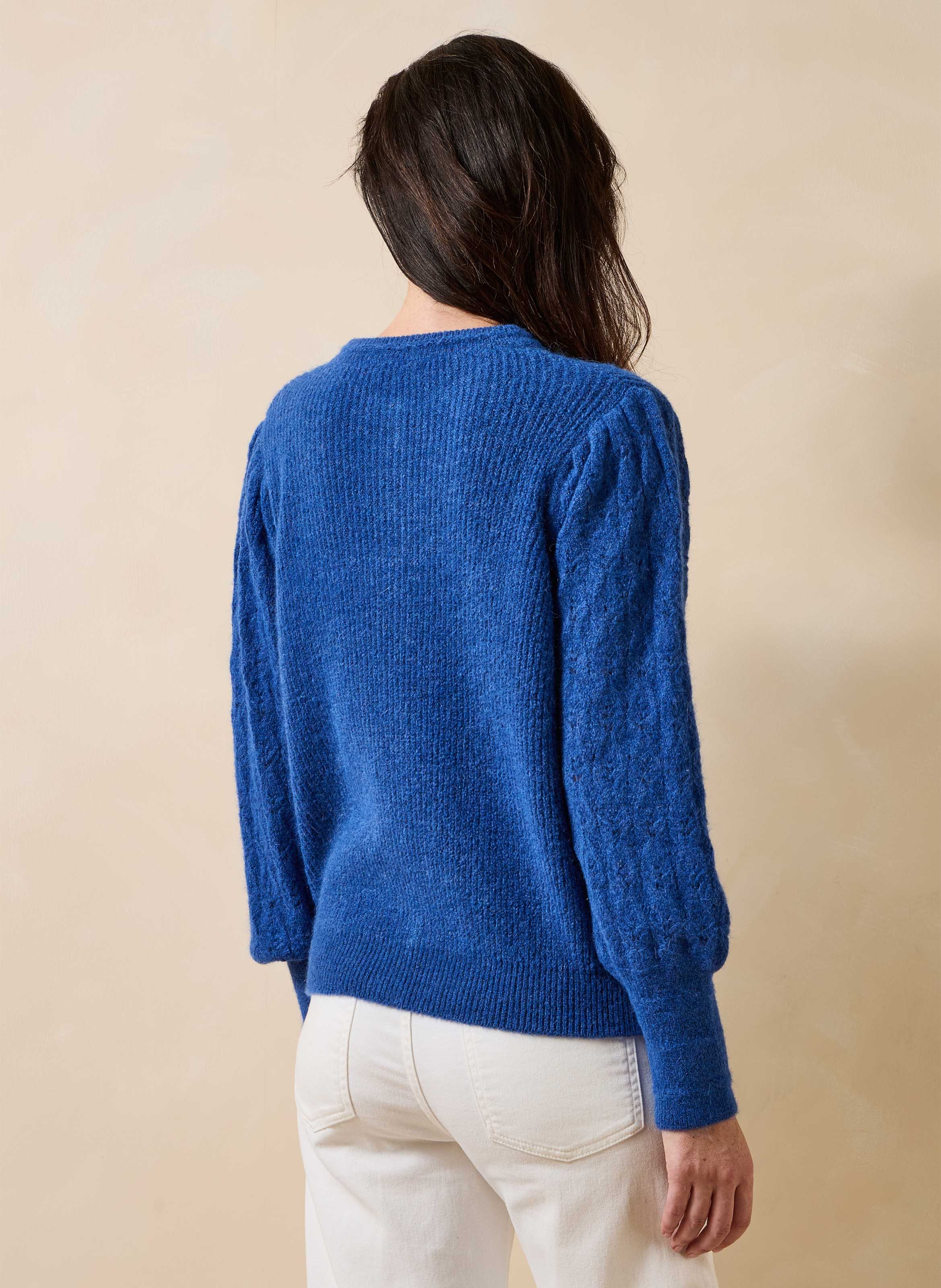Ruimvallend vest met ronde hals in een gemengde breiwerkstof LA FEE MARABOUTEE Blauw