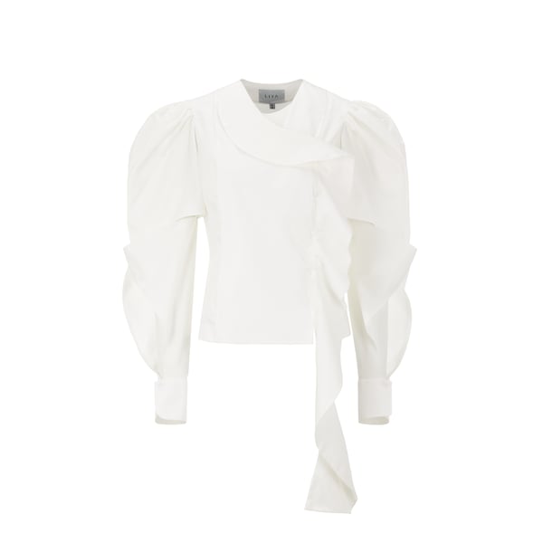 Blouse à volants et manches découpées en coton