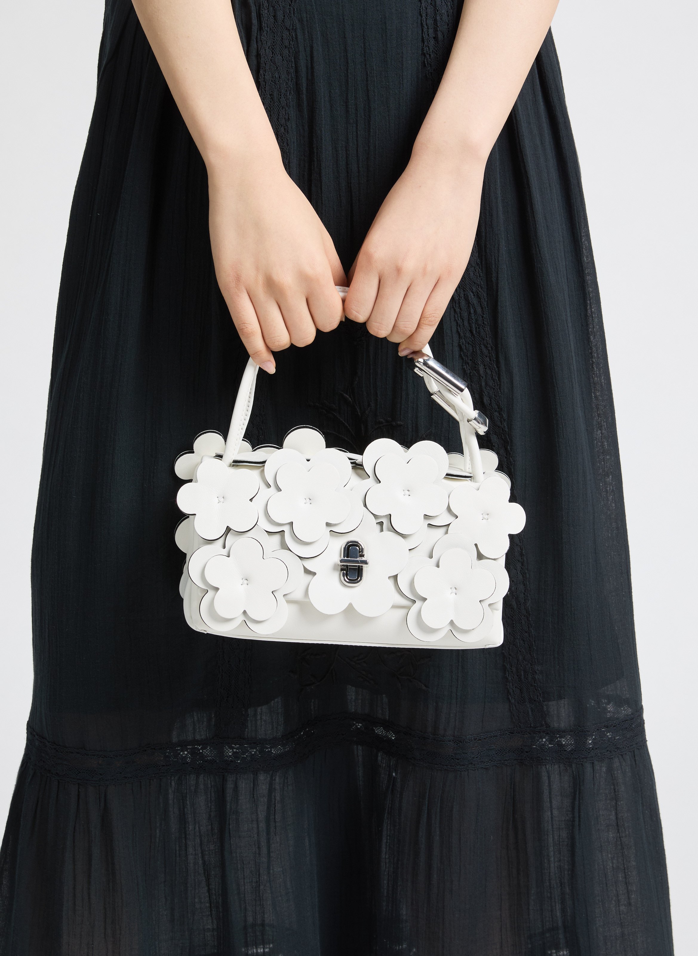 Sac épaule à fleurs en cuir MARC JACOBS Blanc