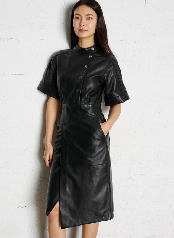Robe midi en cuir aste Noir by BA&SH BA&SH Robe midi en cuir aste Noir