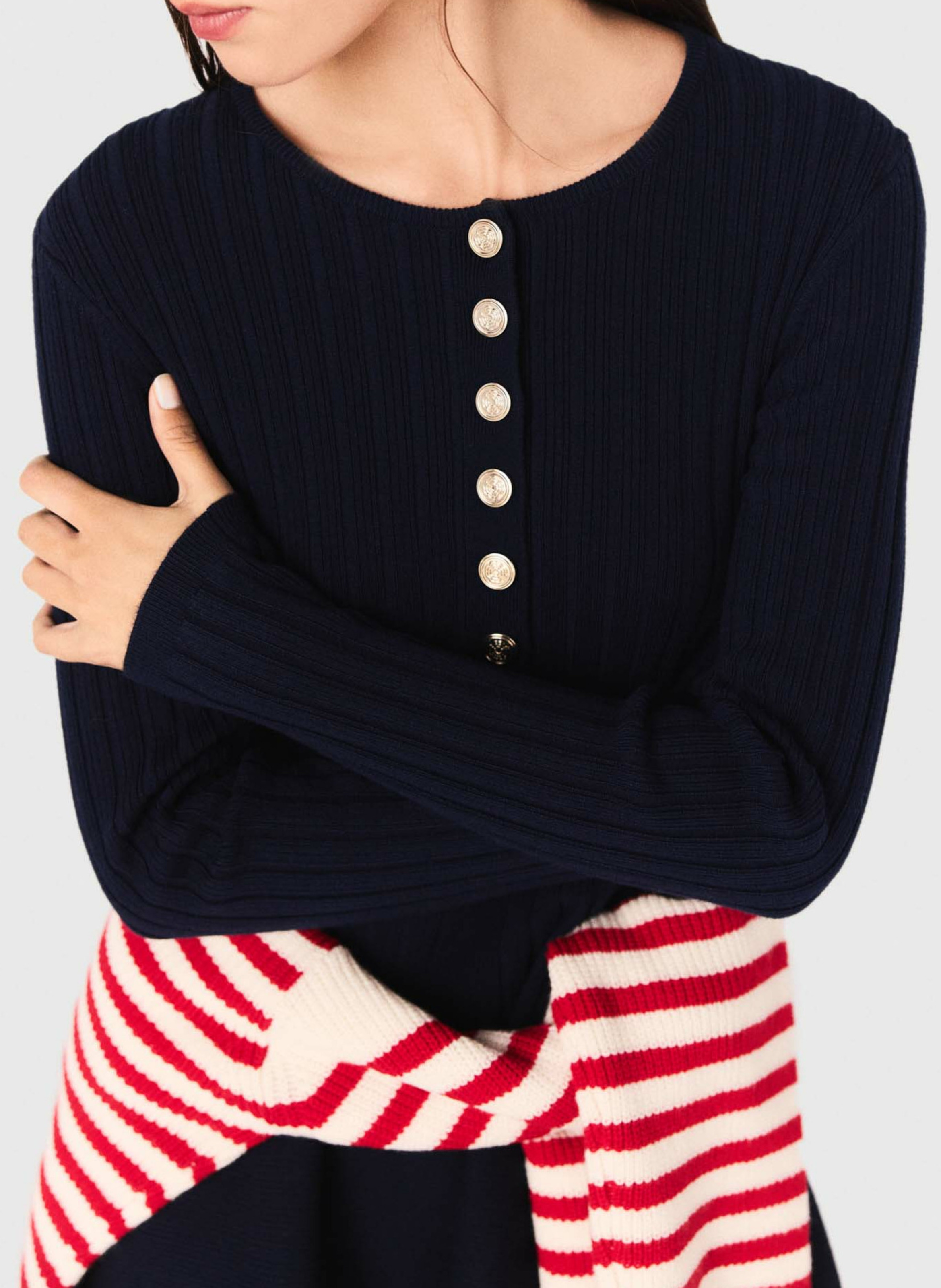 Robe courte boutonnée à col rond Bleu