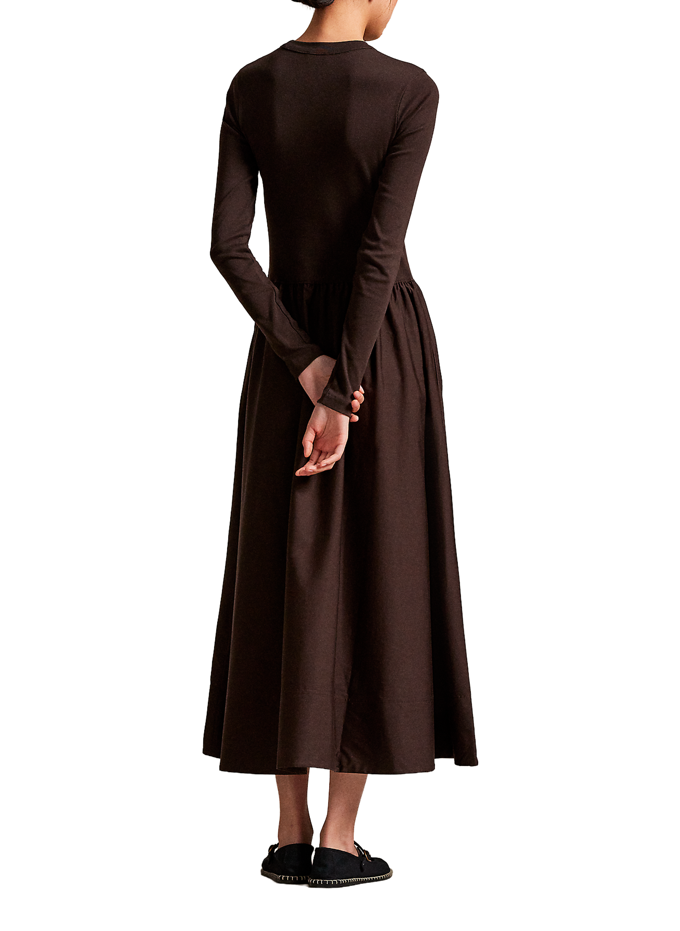 Robe évasée à manches longues en coton POLO RALPH LAUREN Marron