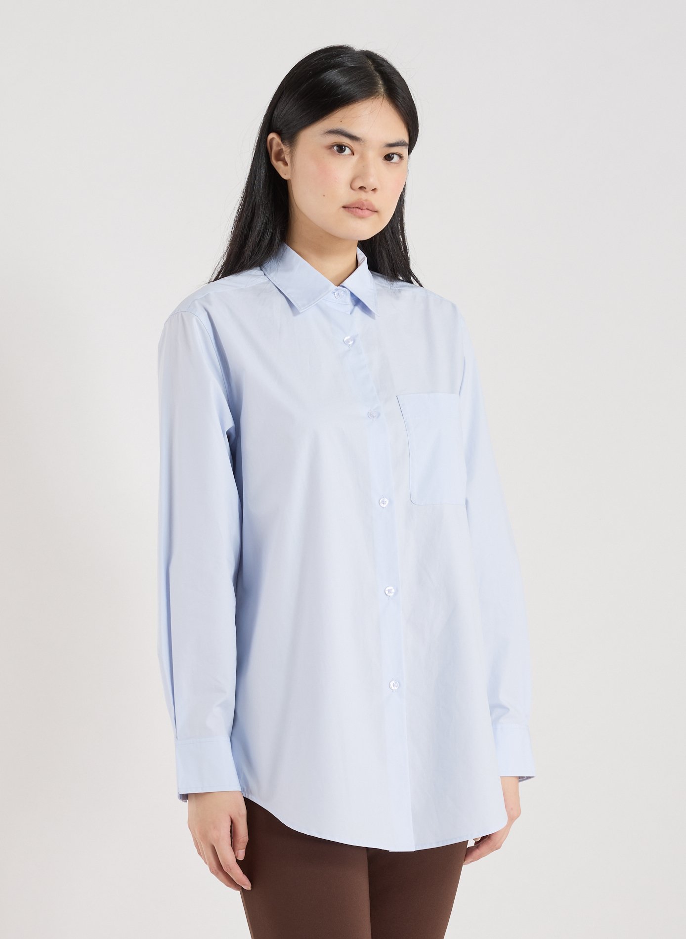 ADOLFO DOMINGUEZ Straight long-sleeve cotton shirt Blue