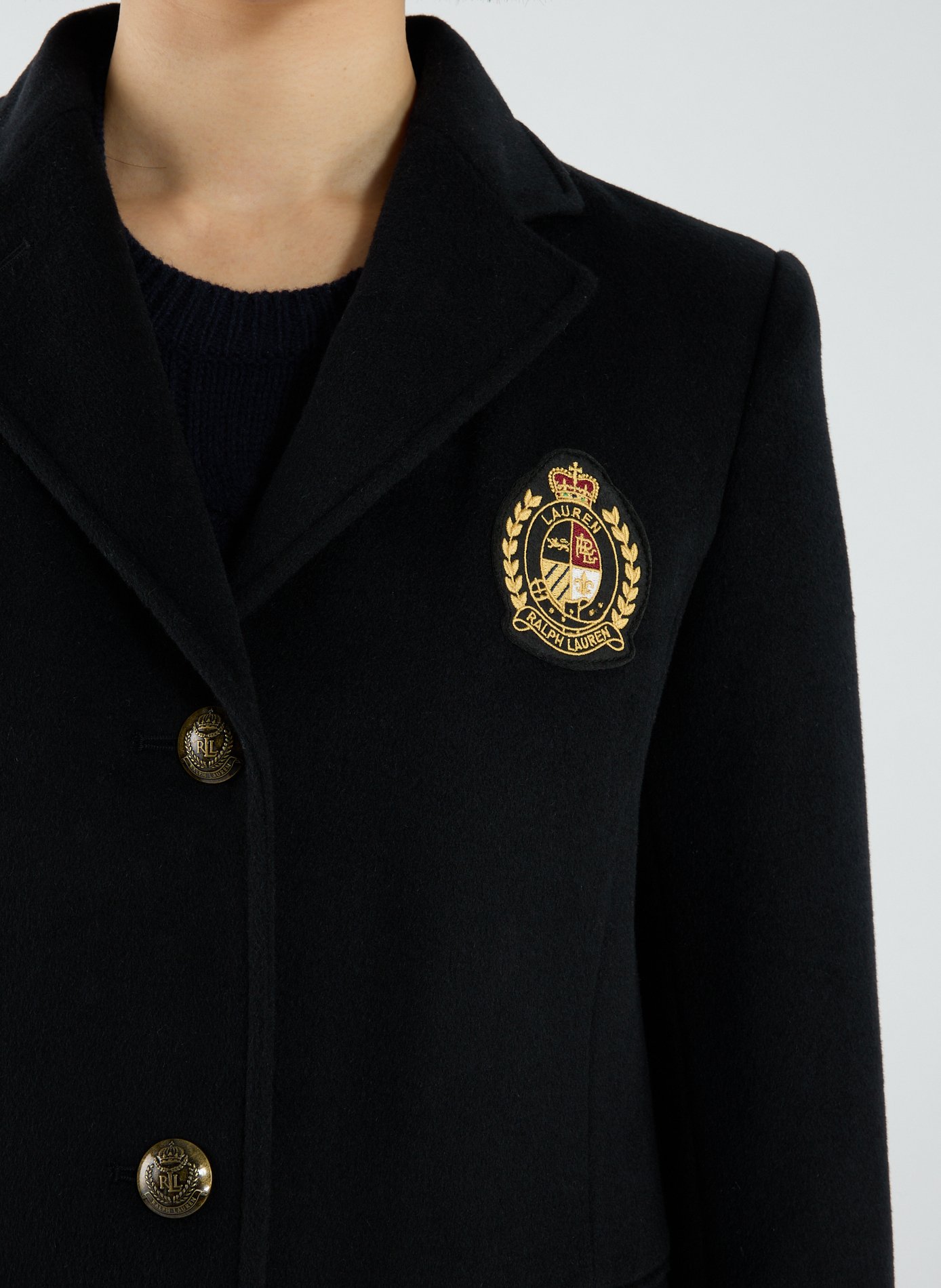 Manteau mi-long brodé en laine mélangée LAUREN Noir