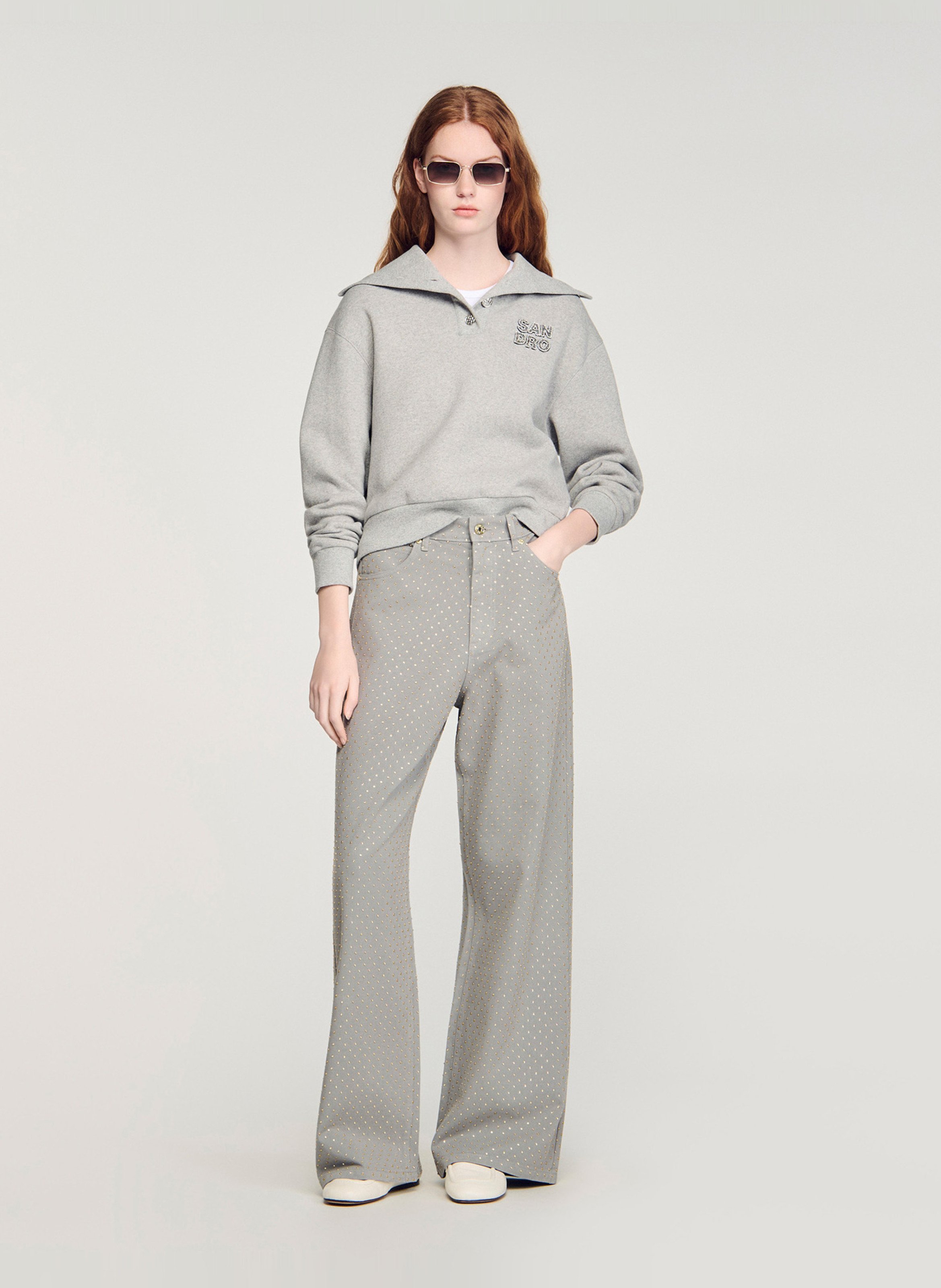 Jean large en coton SANDRO Gris