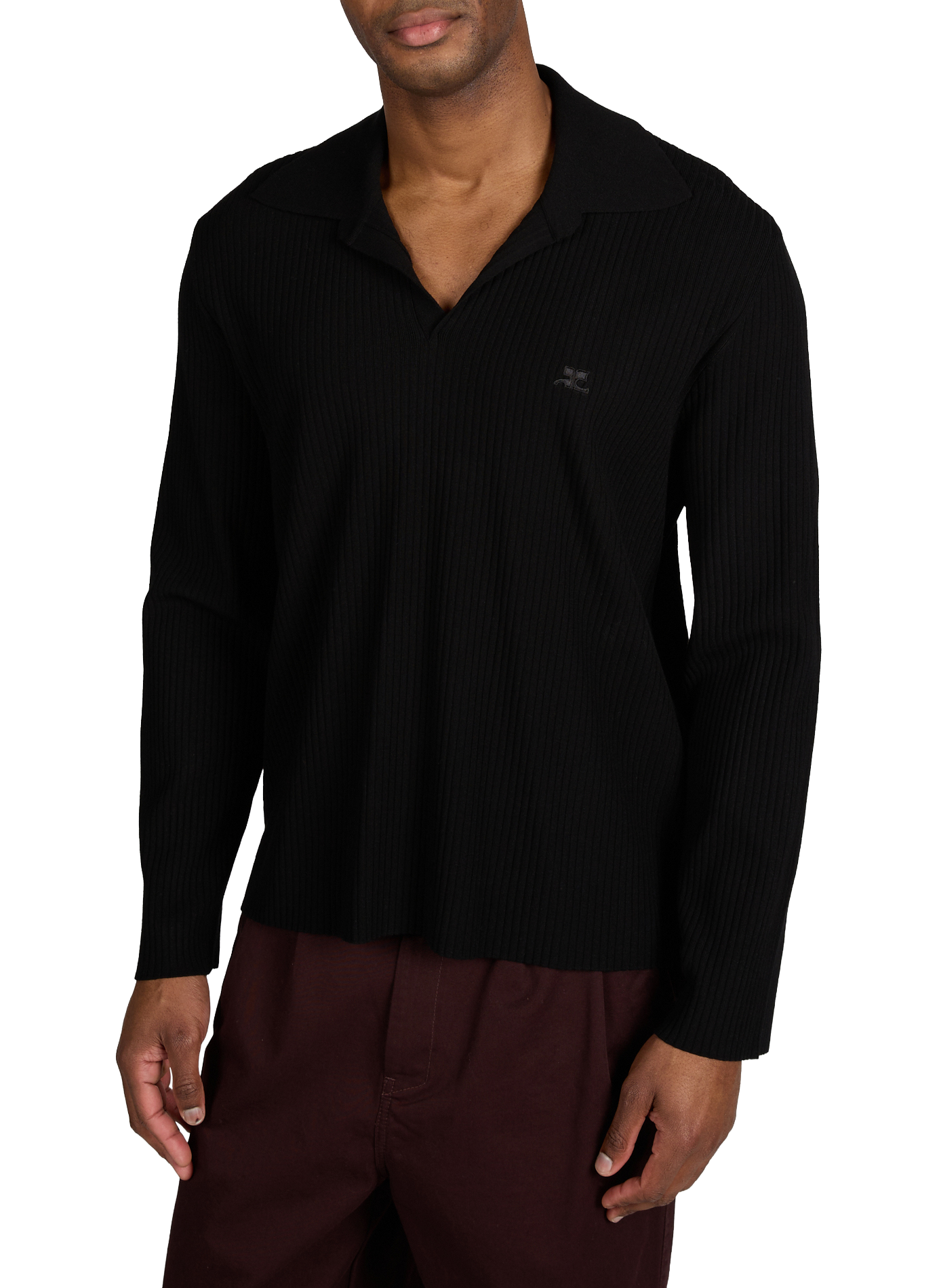 T-shirt côtelé à manches longues COURRÈGES Noir