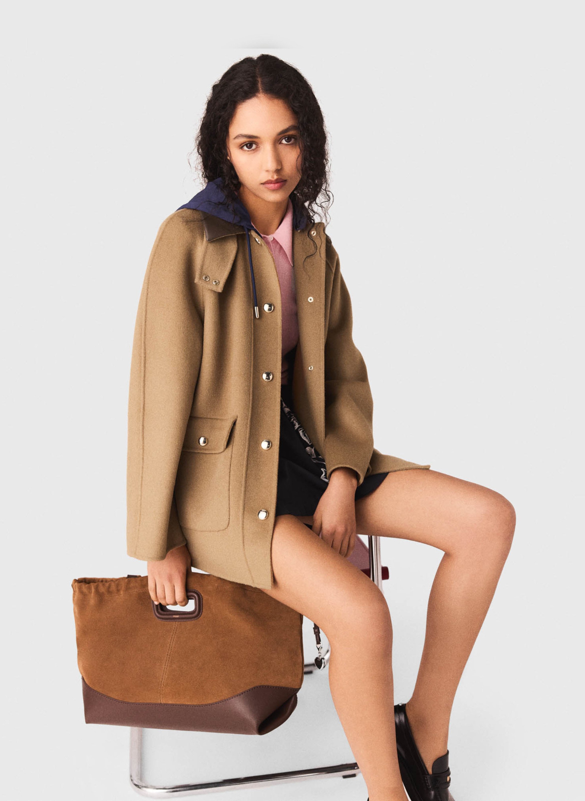 Manteau droit boutonné en laine mélangée MAJE Beige