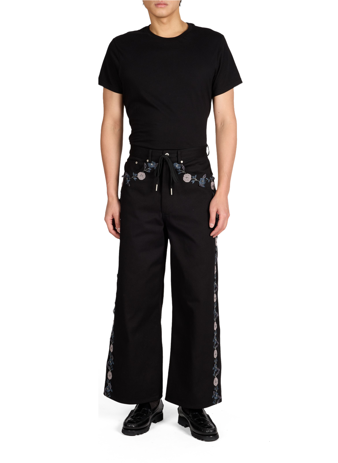 Jeans large brodé en coton  BENJAMIN BENMOYAL Noir