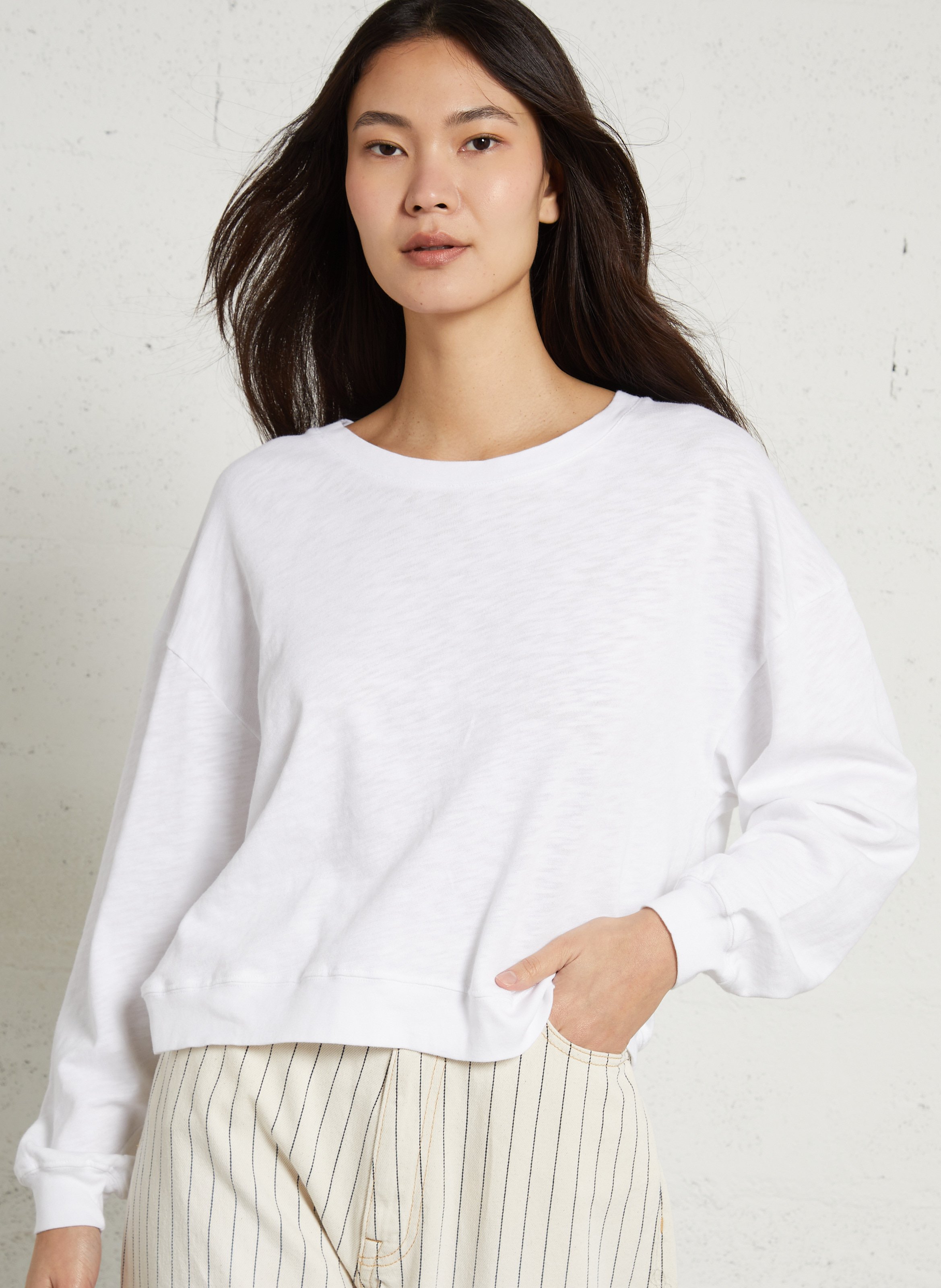 Tee-shirt droit col rond en coton sonoma  Blanc