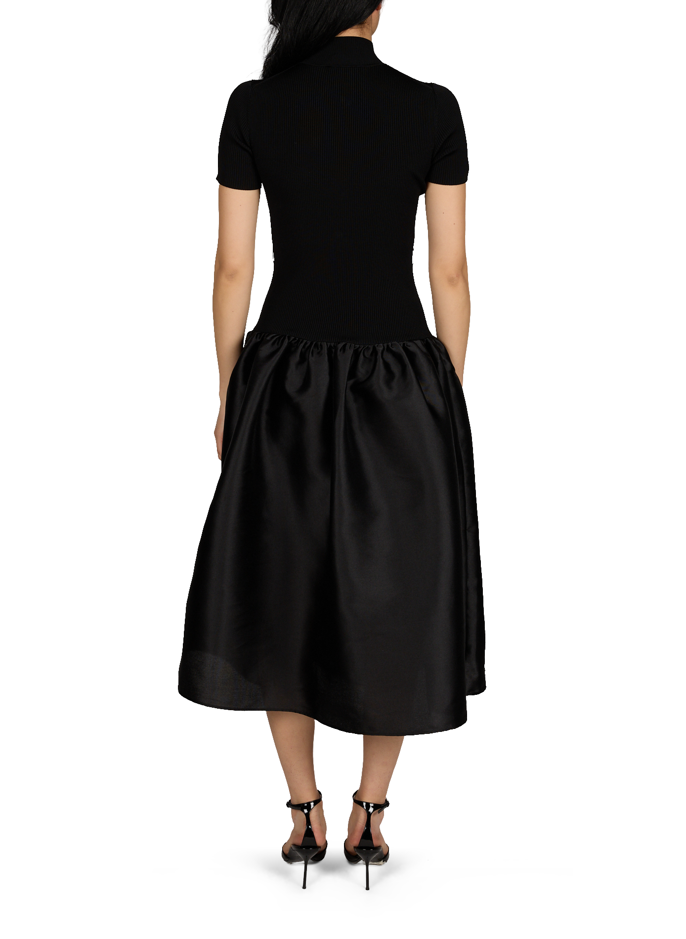 Flared two-material dress SELF PORTRAIT Black