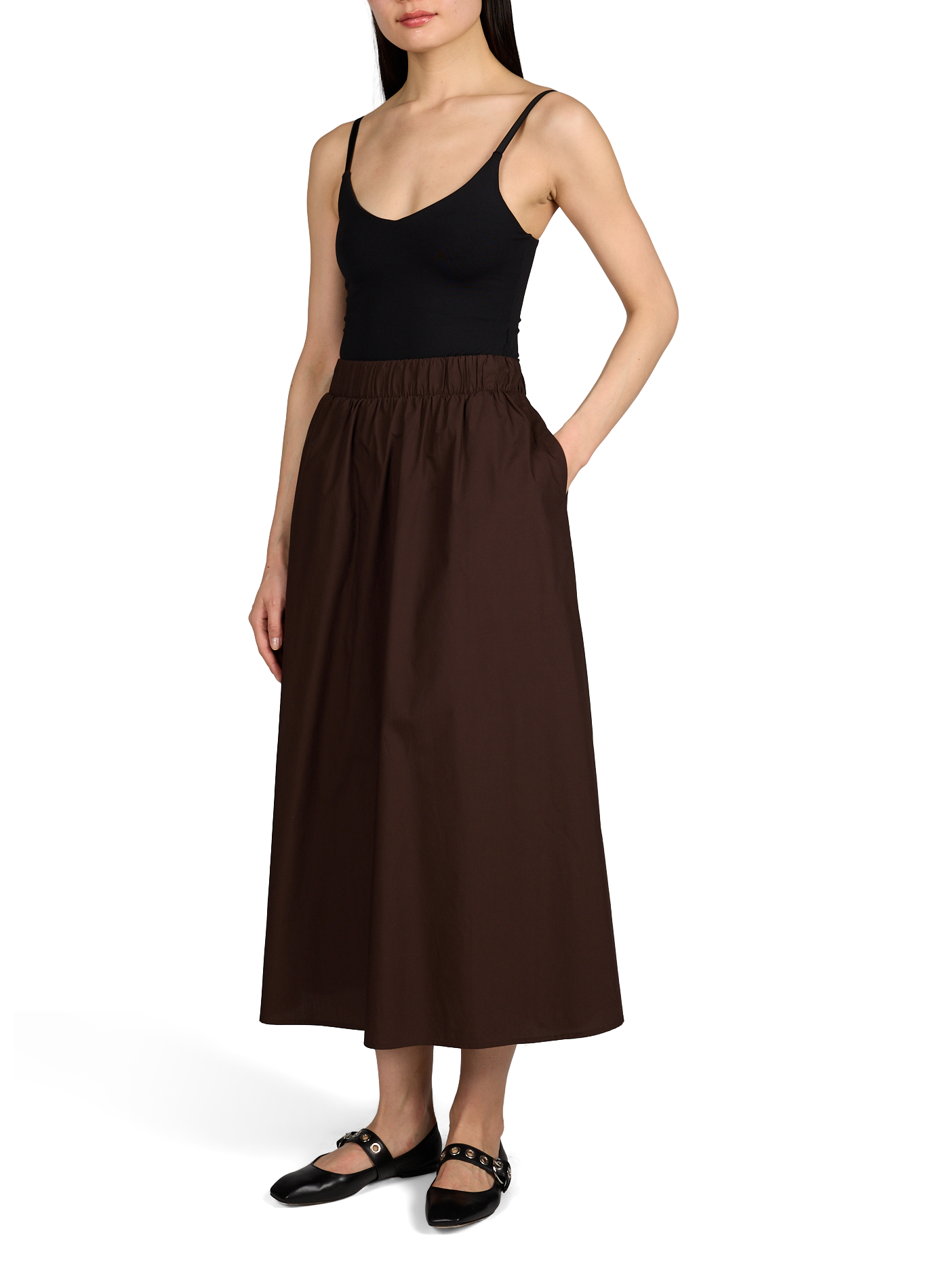 Jupe longue taille haute Visophie en coton VILA Marron