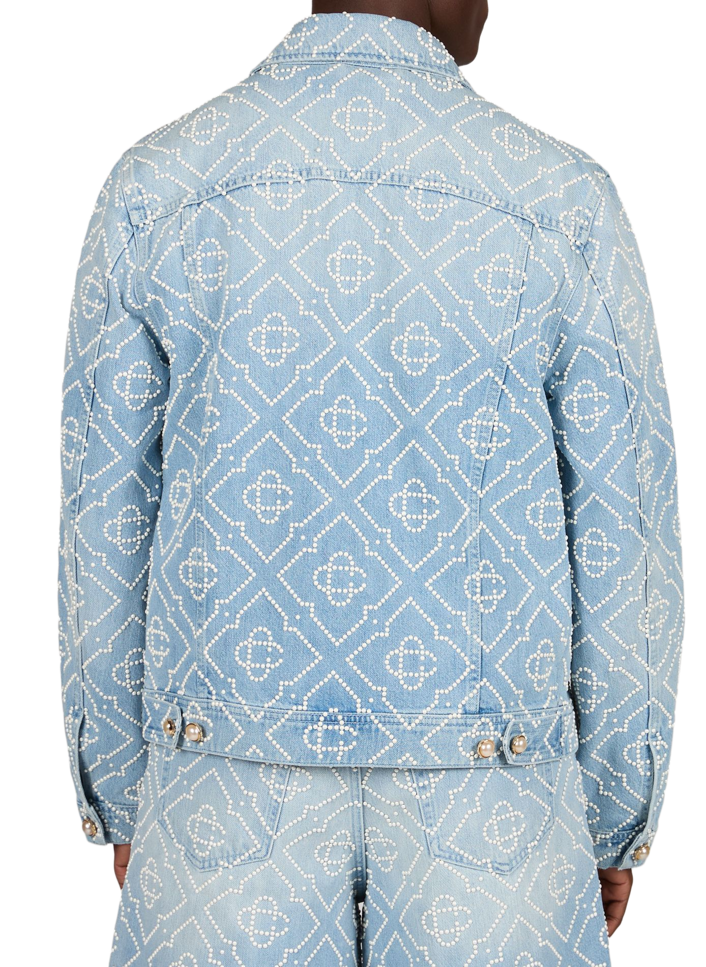 Denim jacket with pearl motifs in cotton CASABLANCA PARIS Blue