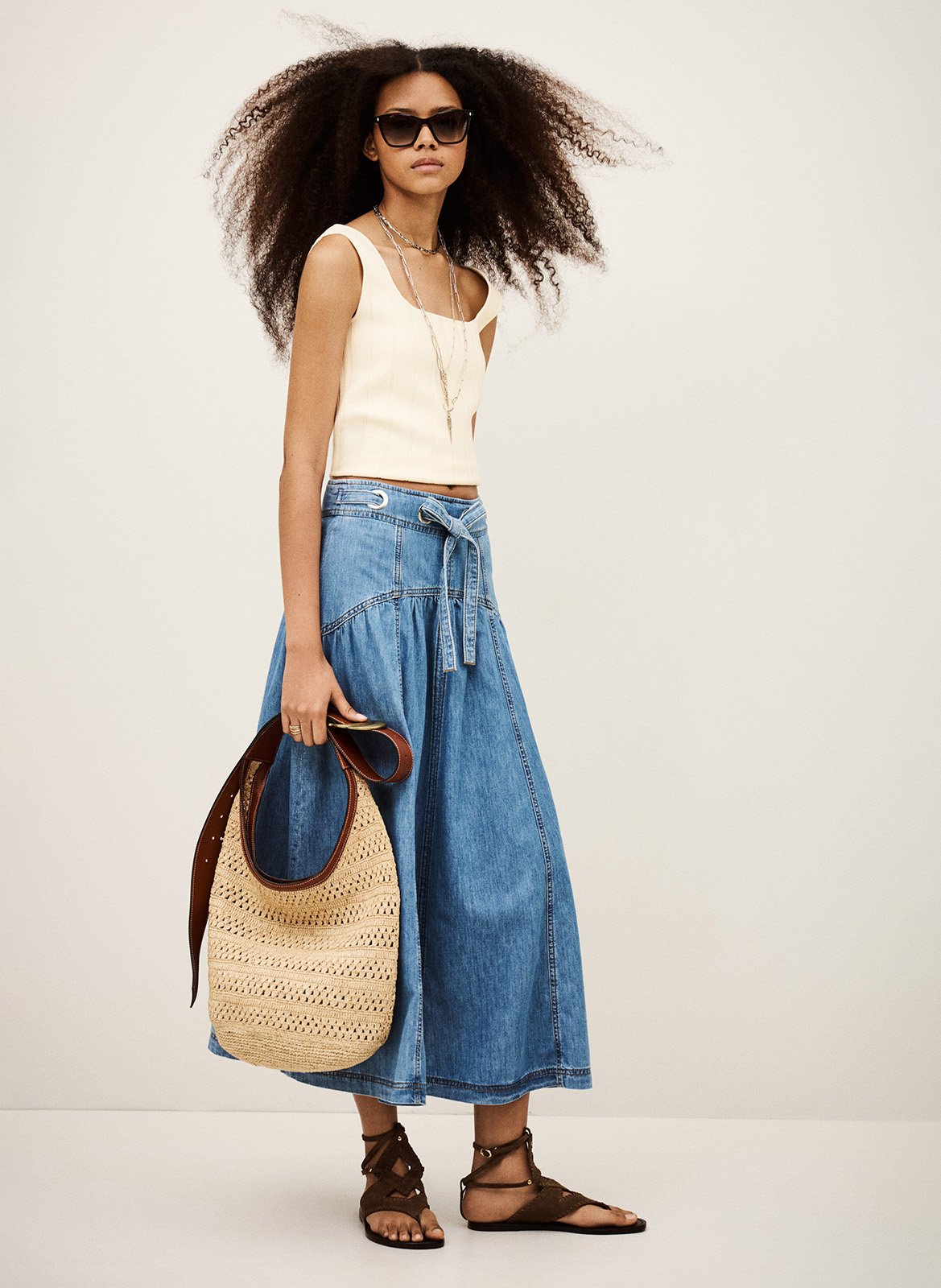 Jupe évasée taille haute en denim lonia BA&SH Bleu