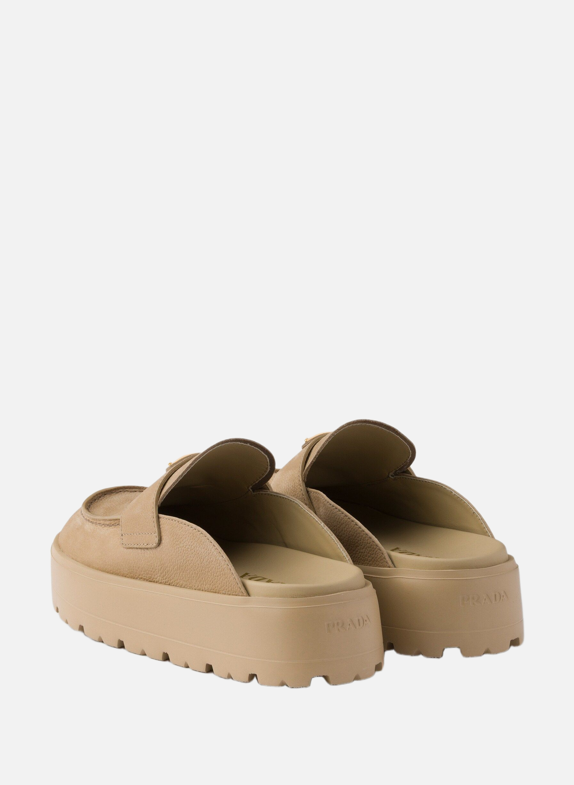 Mules à semelle plateforme en nubuck PRADA Beige