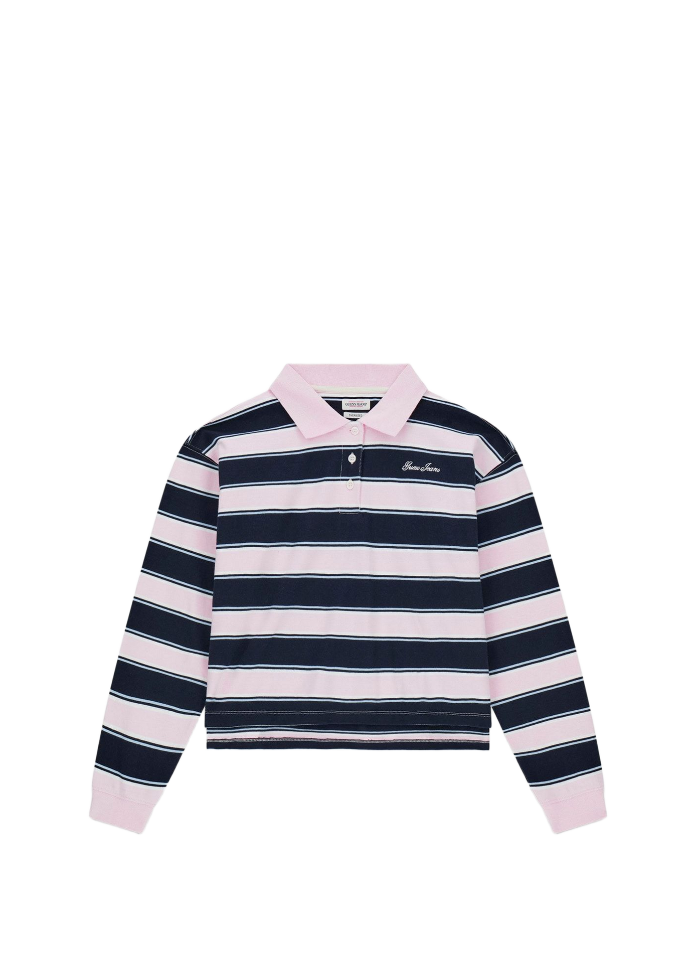 Gestreiftes Langarm-Polohemd aus Baumwolle GUESS Rosa