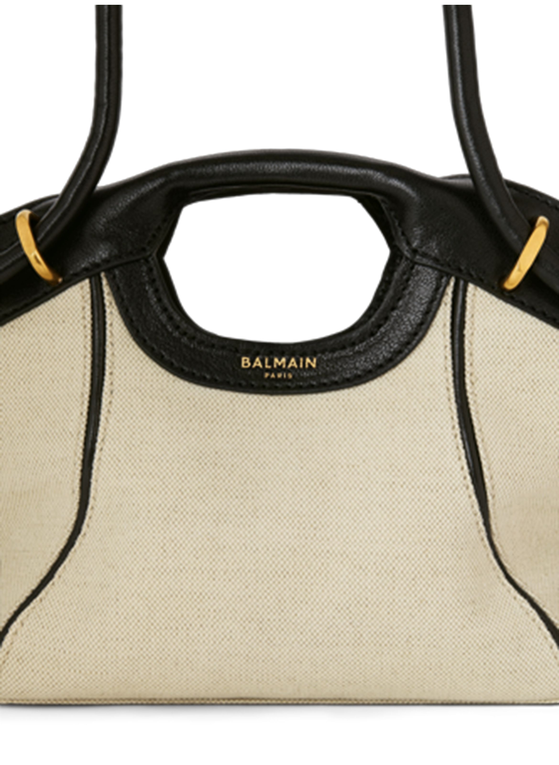Sac cabas tote small en toile et cuir lisse BALMAIN Beige