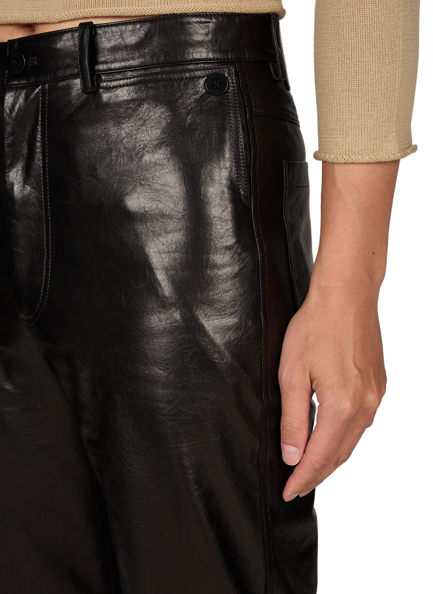 Straight leather pants in lambskin SEAN SUEN Black