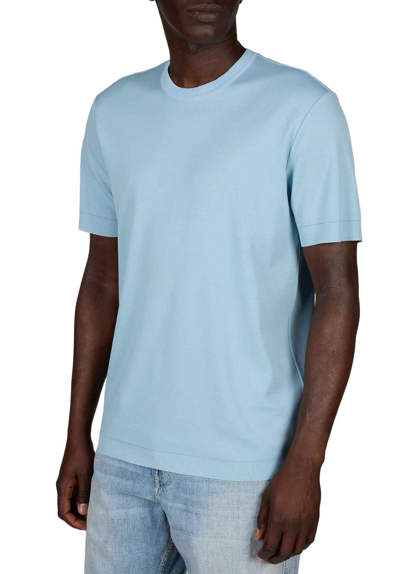 T-Shirt aus Baumwolle in einfarbigem geradem Schnitt ETON Blau