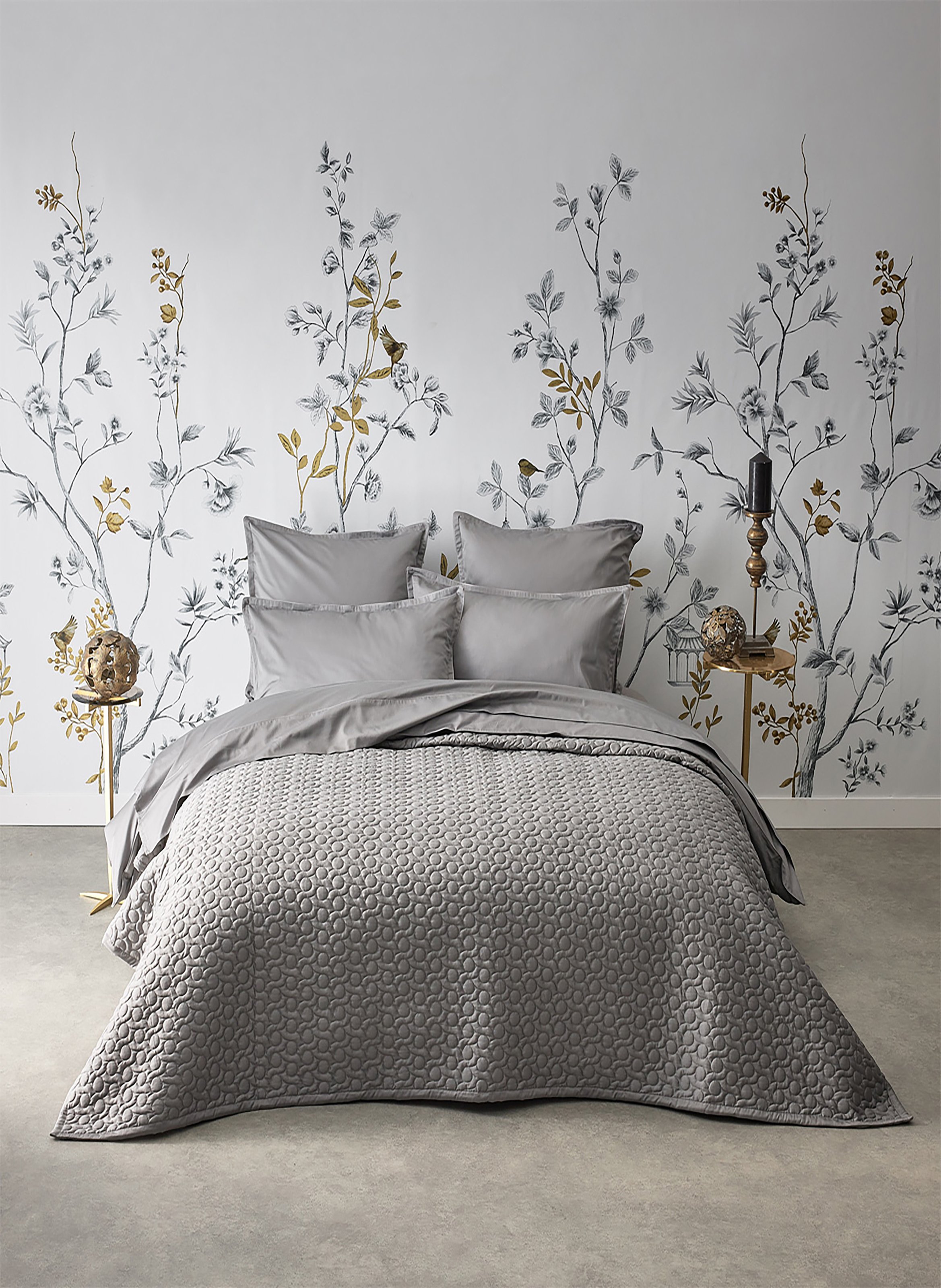 Couvre-lit matelassé uni en satin de coton bio, poesie ALEXANDRE TURPAULT Gris